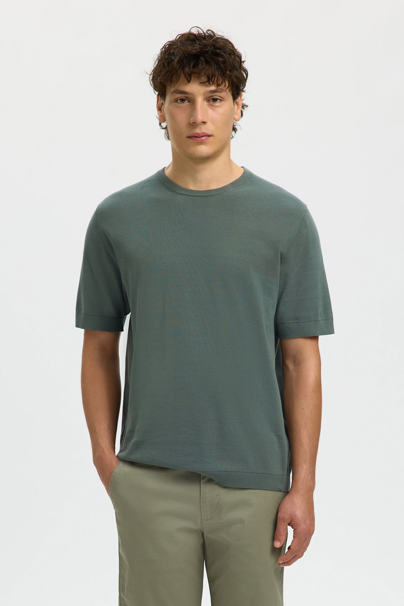 Selected T-shirt de manga curta de homem em malha lisa