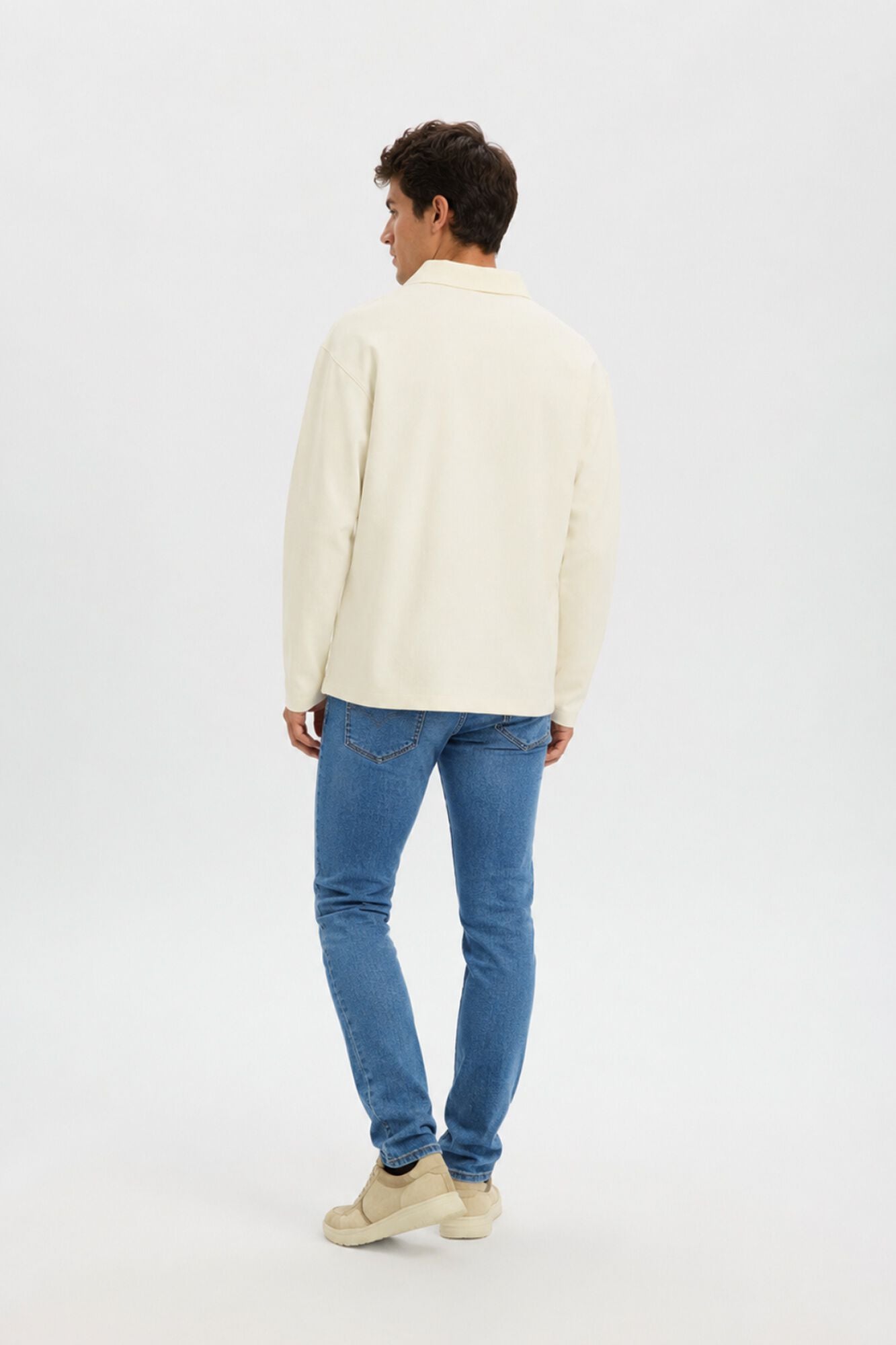 Selected Polo manga comprida relax Branco