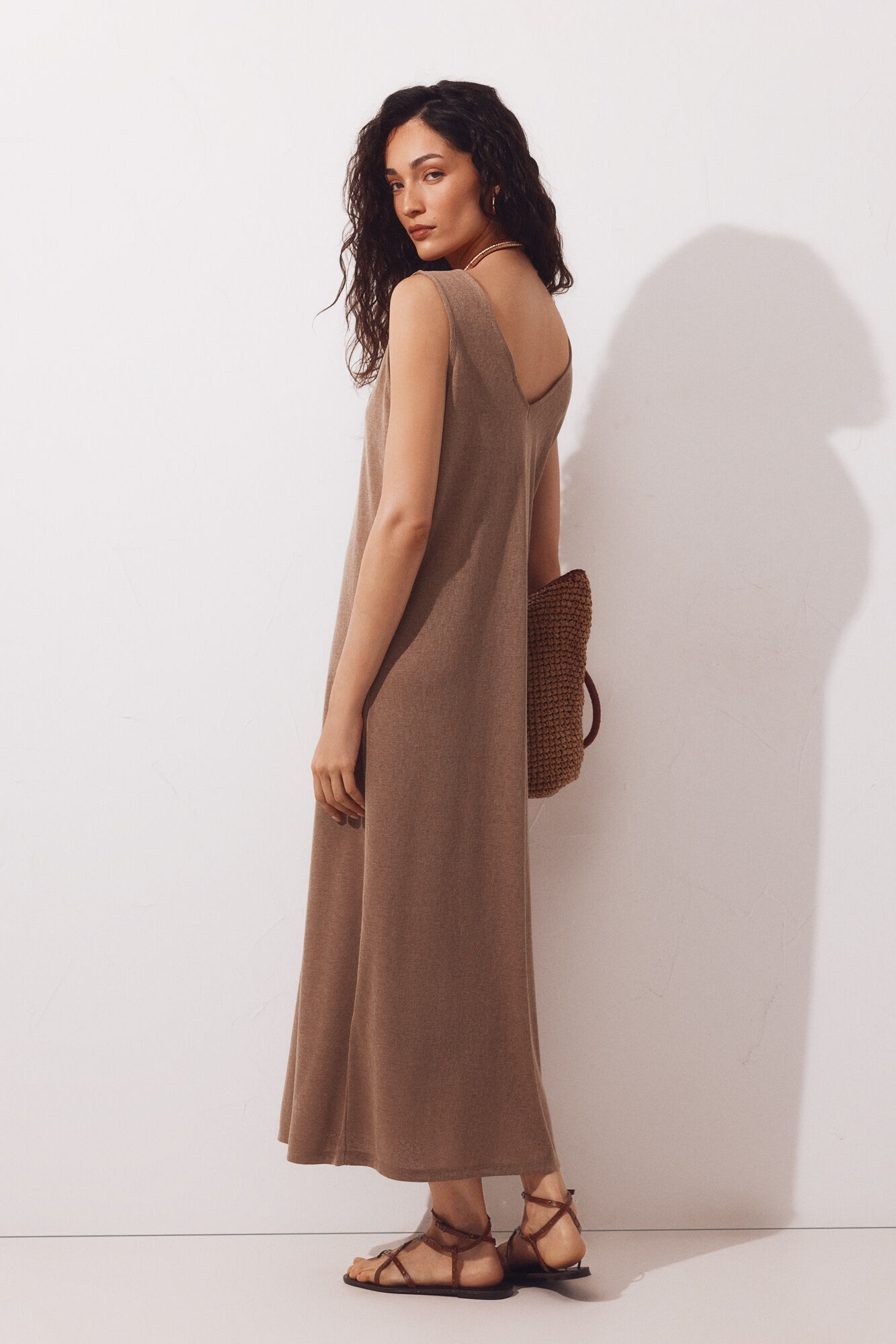 Cortefiel Strappy jersey-knit dress Beige
