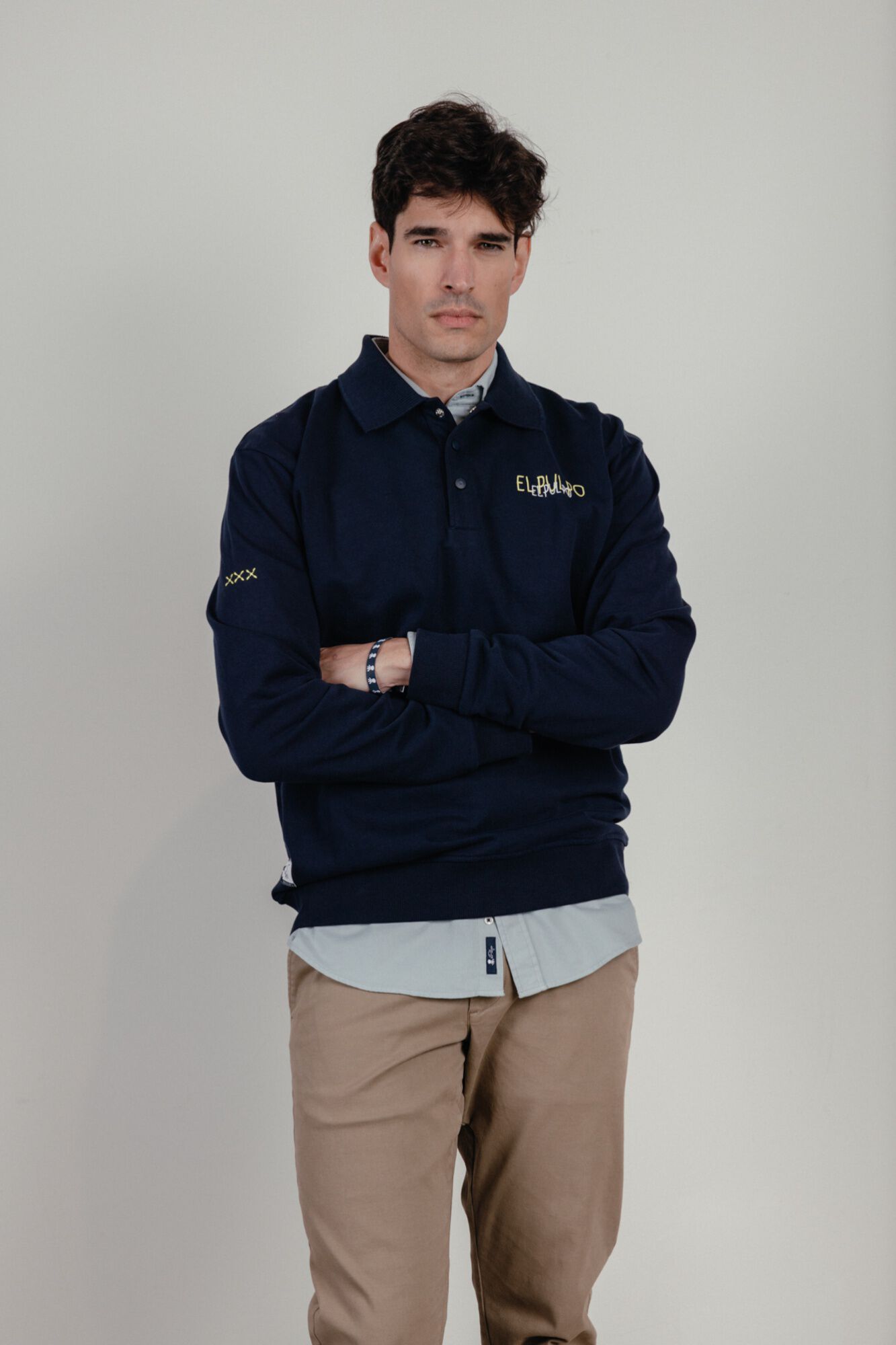 elPulpo Sweatshirt unisex com gola rugby Azul