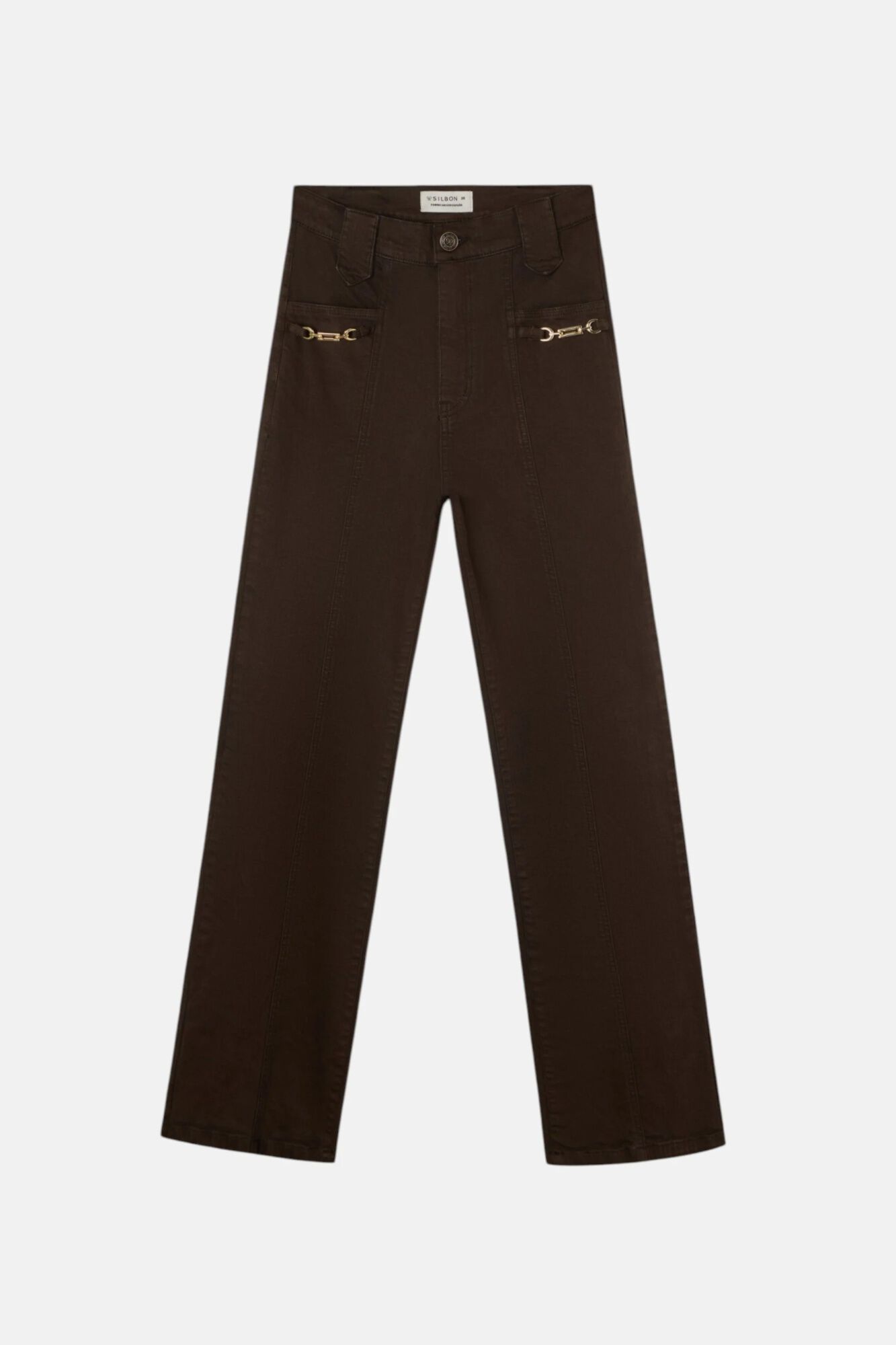 Silbon Cal&ccedil;a jeans reta com fivelas Castanho
