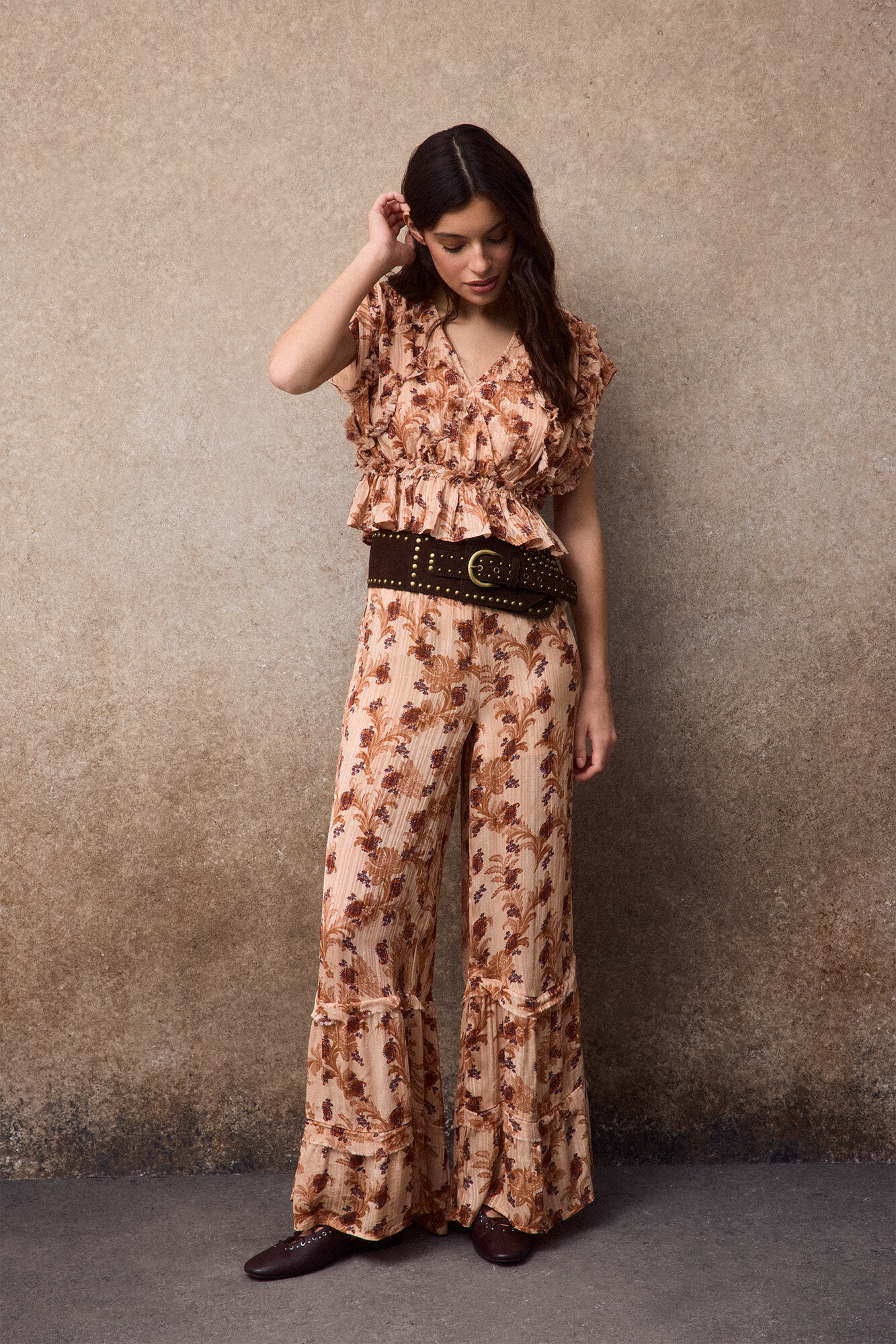 Slowlove Blusa estamapda fluida Estampado naranja