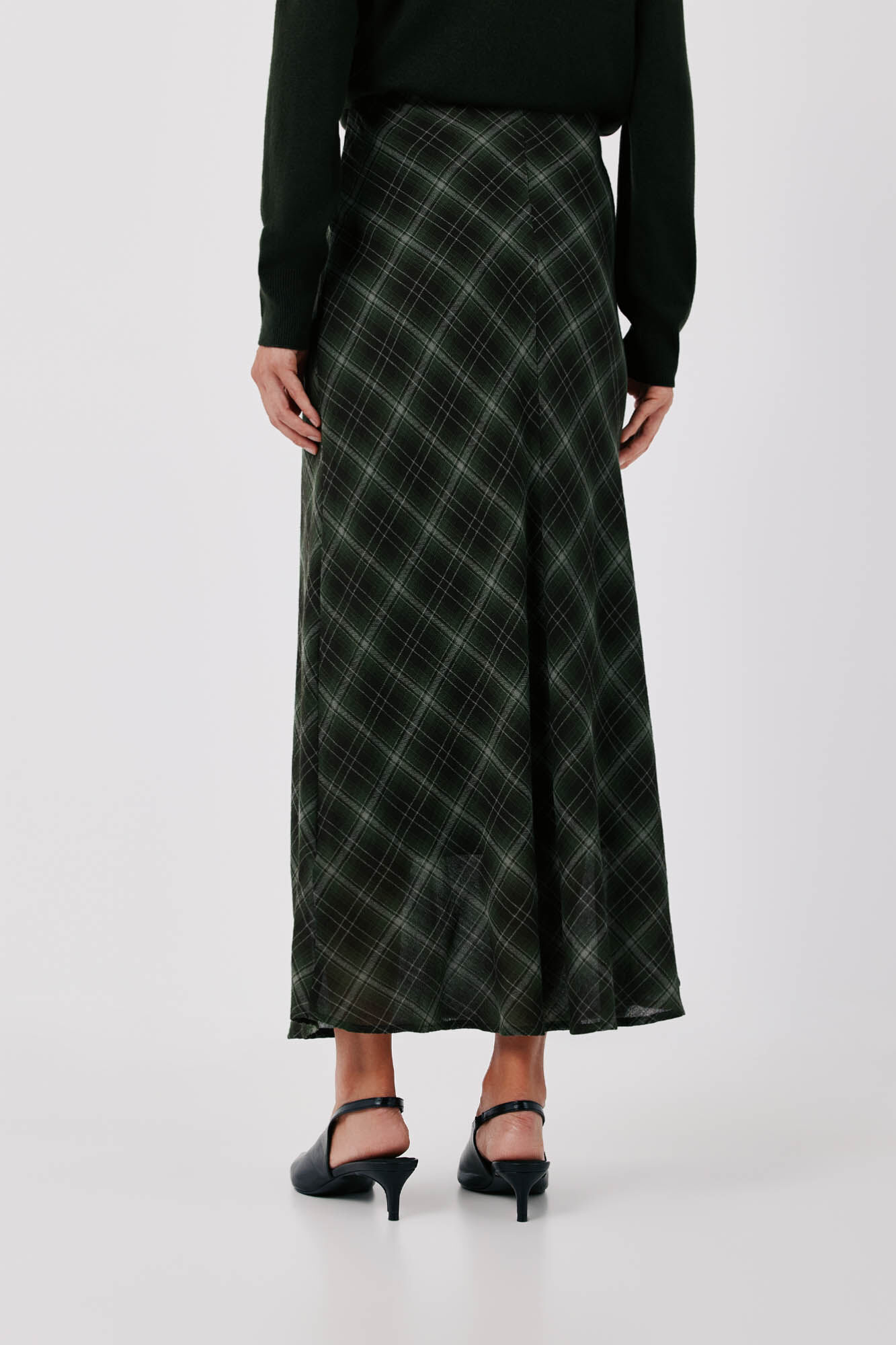 Cortefiel Plaid midi skirt Printed green