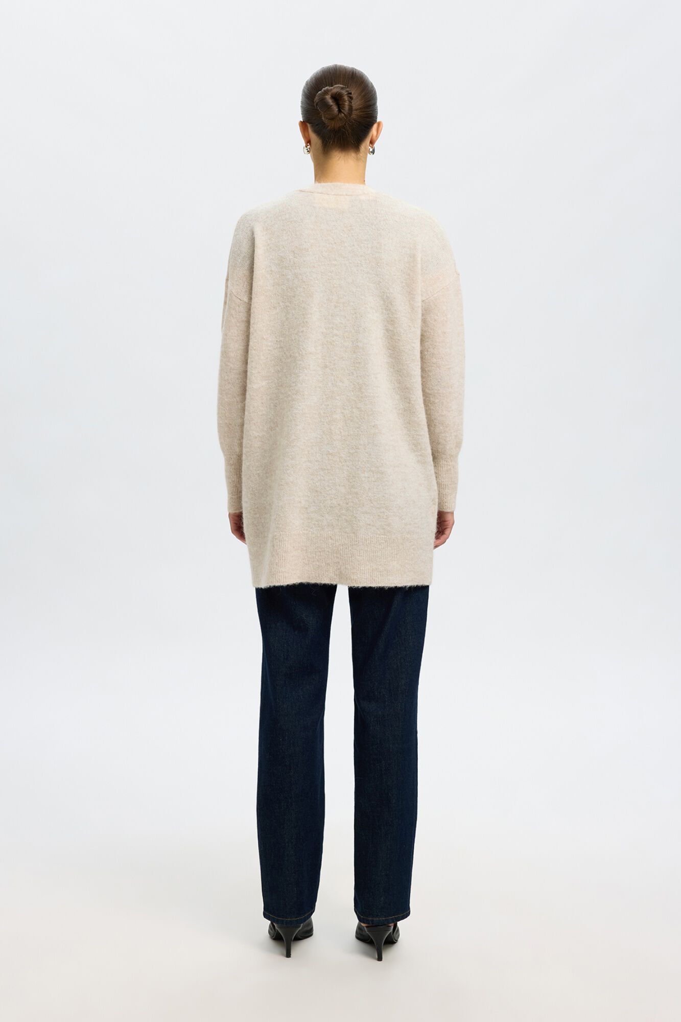 Selected Long wool and alpaca cardigan Beige