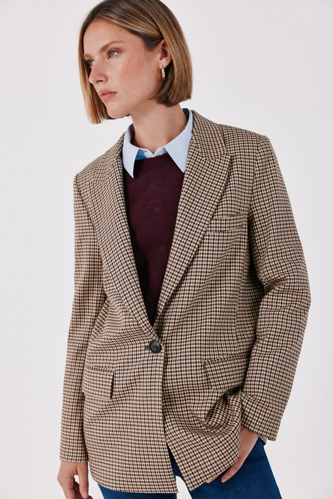 Cortefiel Checked fabric women's blazer Beige