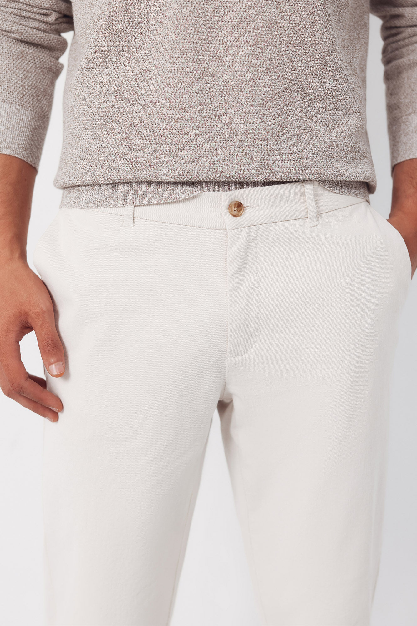 Cortefiel Cotton-linen regular chinos Ivory