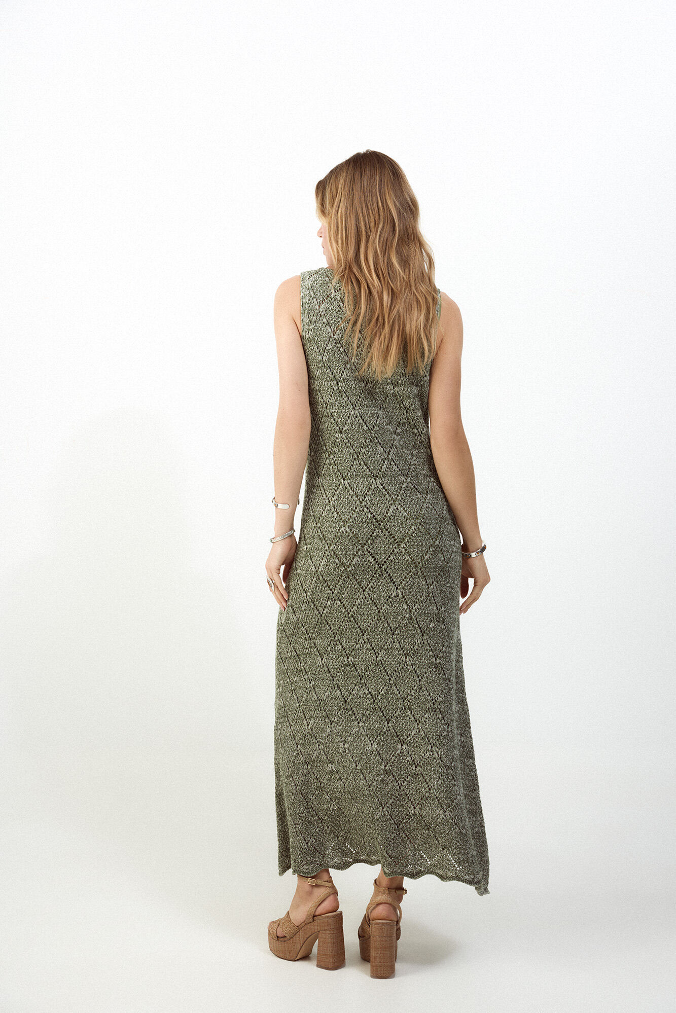 Slowlove Vestido largo calado Verde