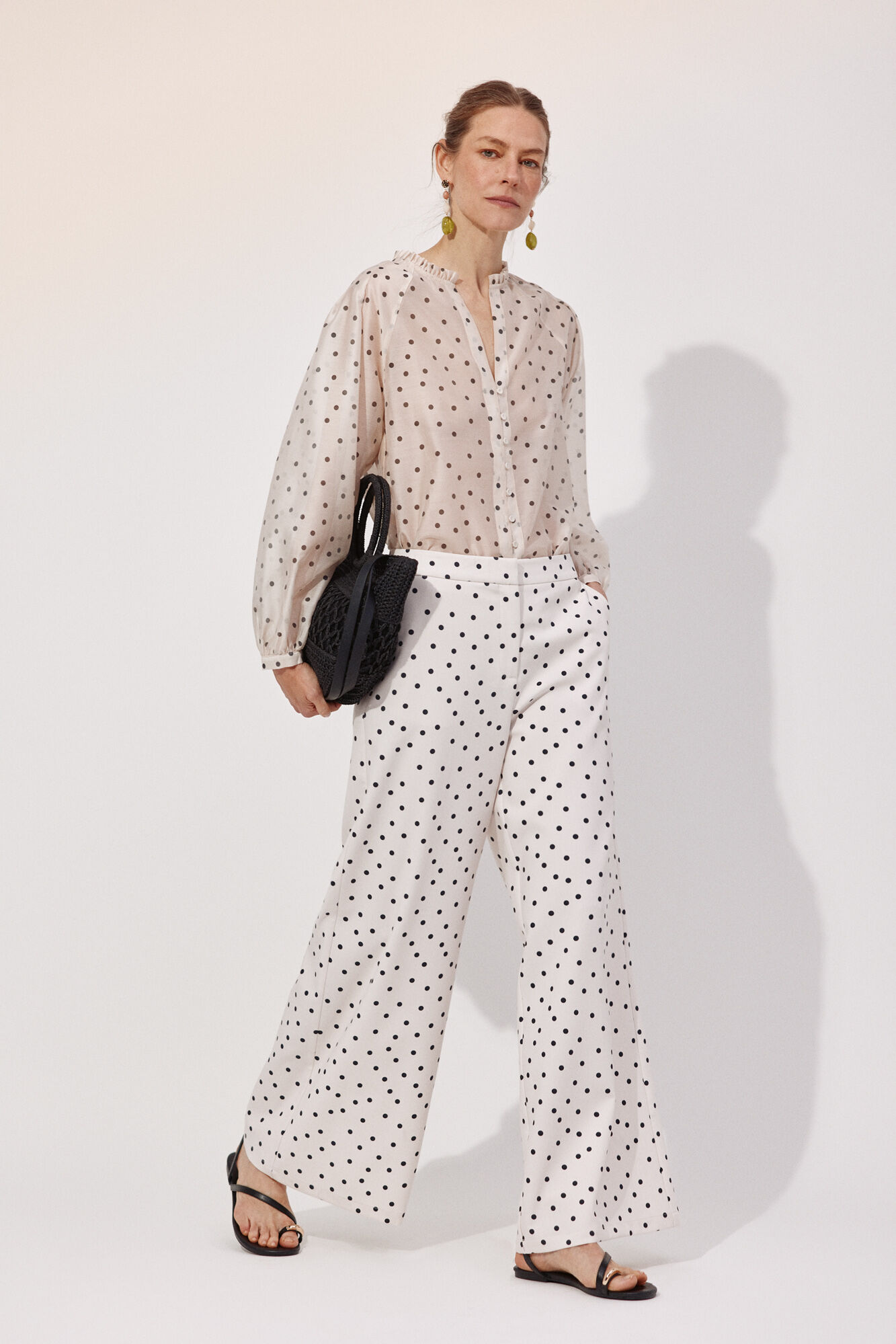Cortefiel Polka-dots dot palazzo pants Printed white