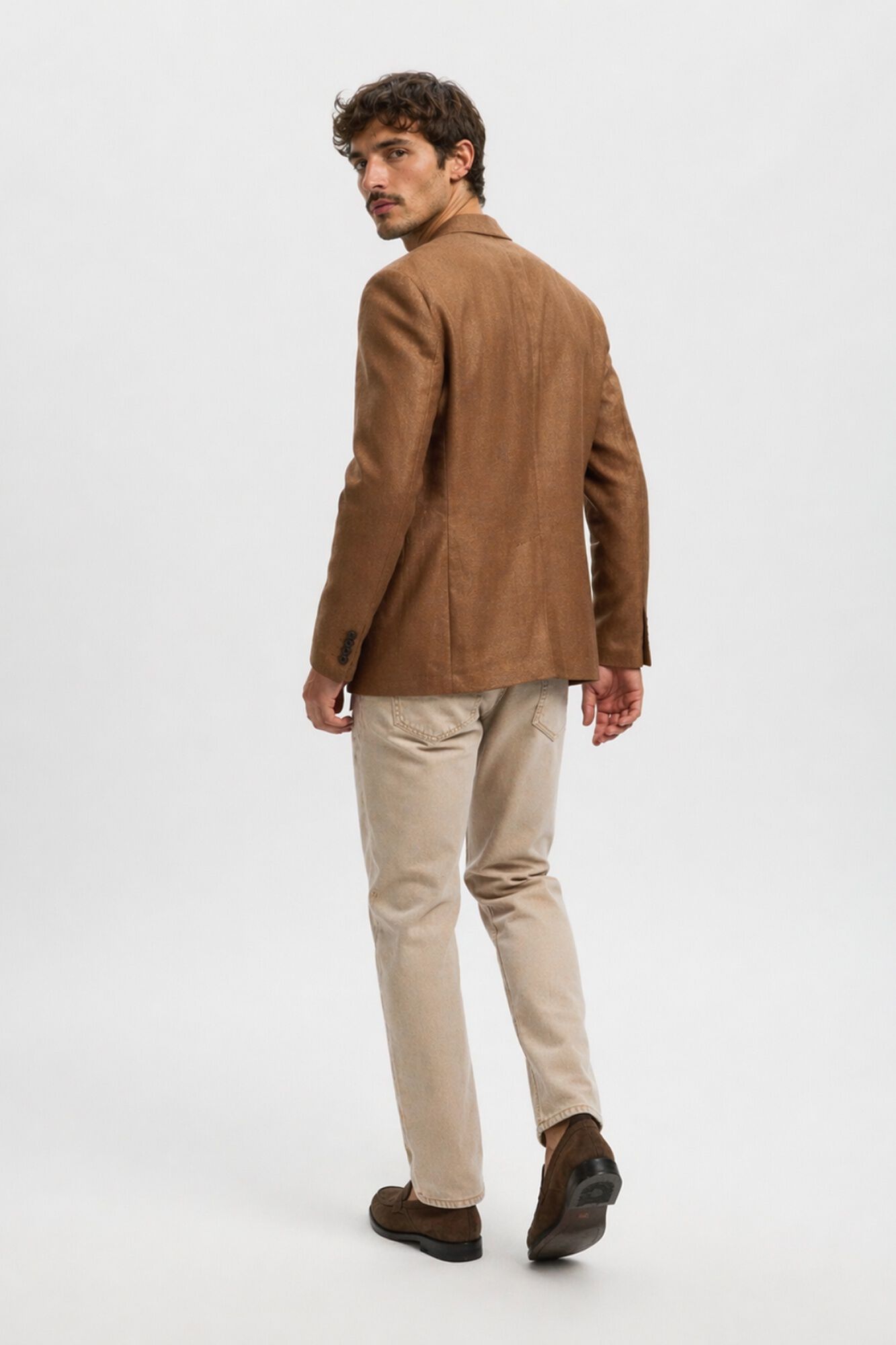 Selected Blazer de linho com lapela Castanho