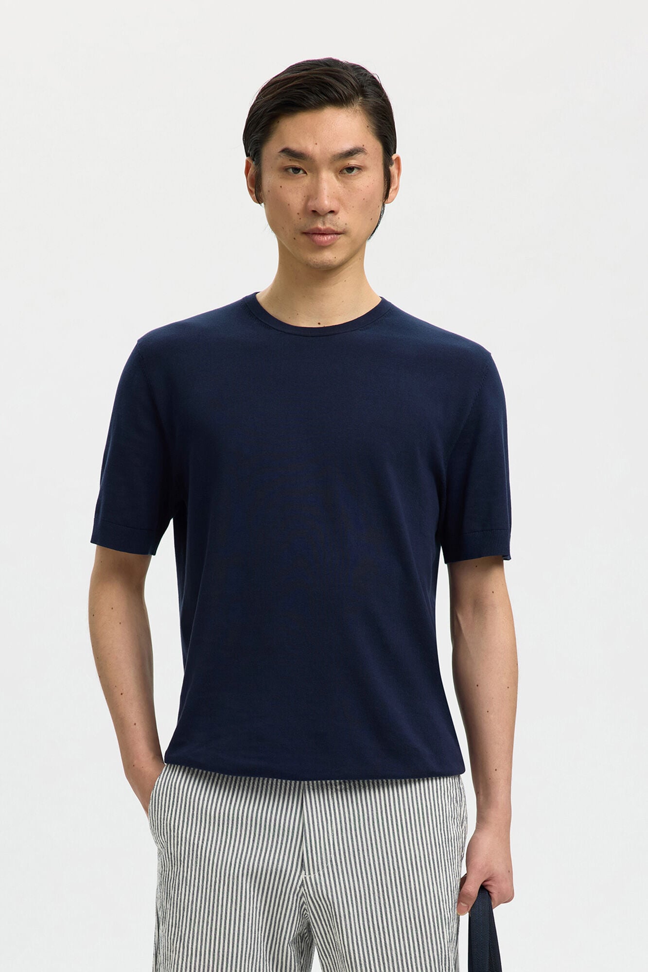 Selected T-shirt de manga curta de homem em malha lisa Azul