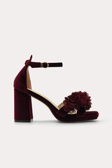 Azarey Velvet flower embellishment sandal Maroon