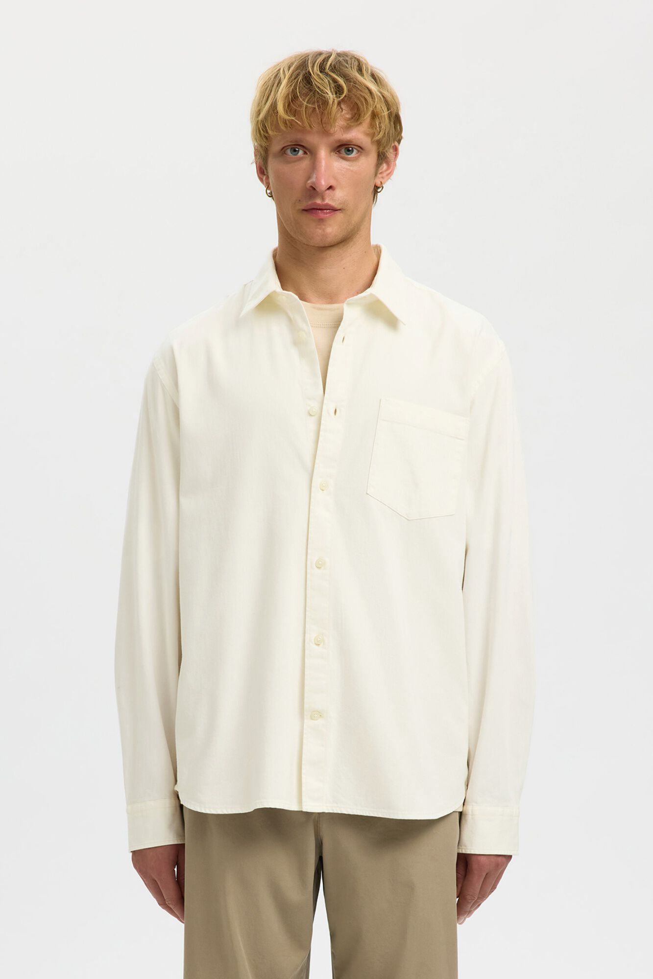 Selected Camisa de ganga leve 100% algod&atilde;o org&acirc;nico Ecru