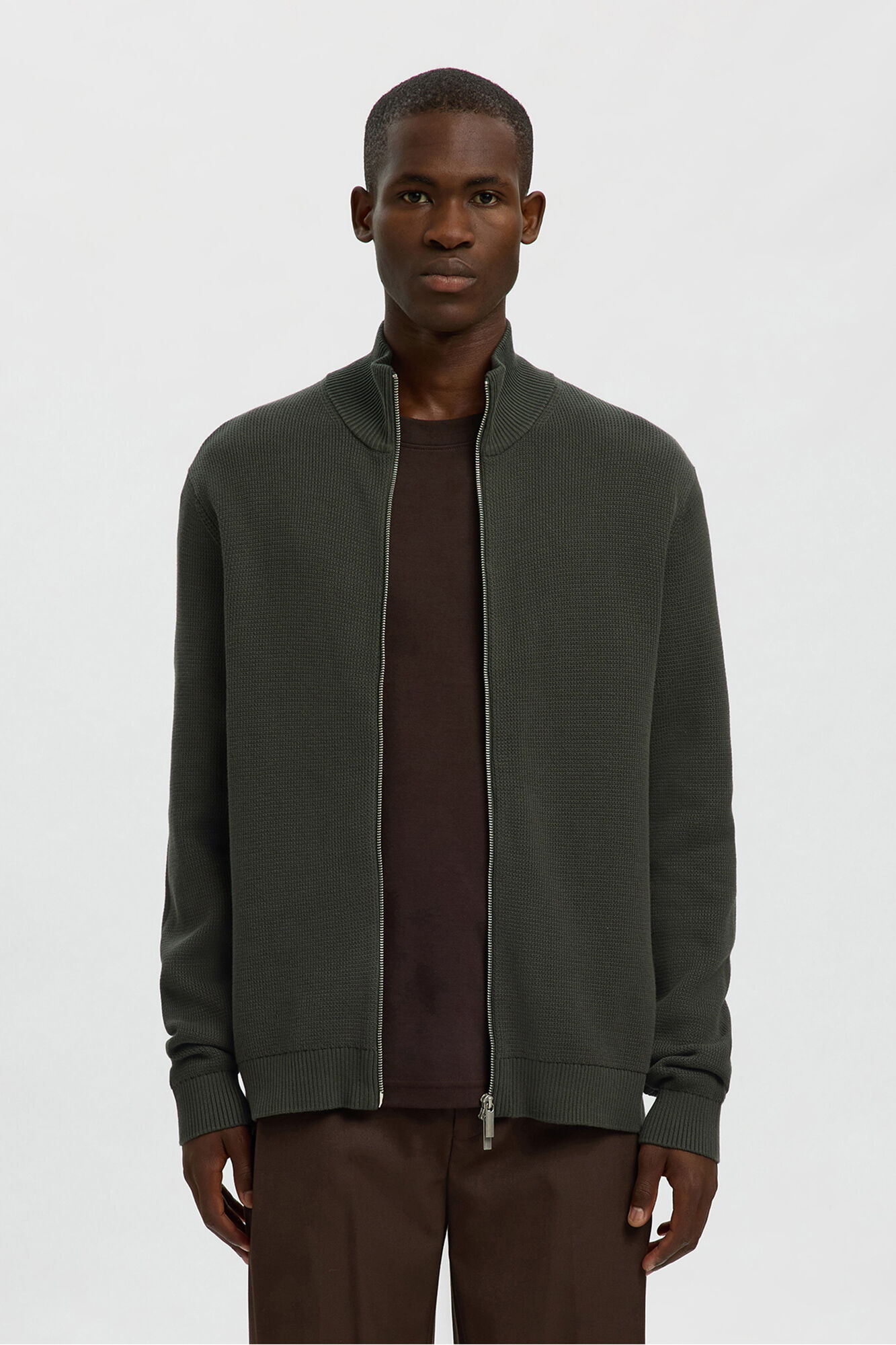 Selected 100% cotton cardigan Dark green