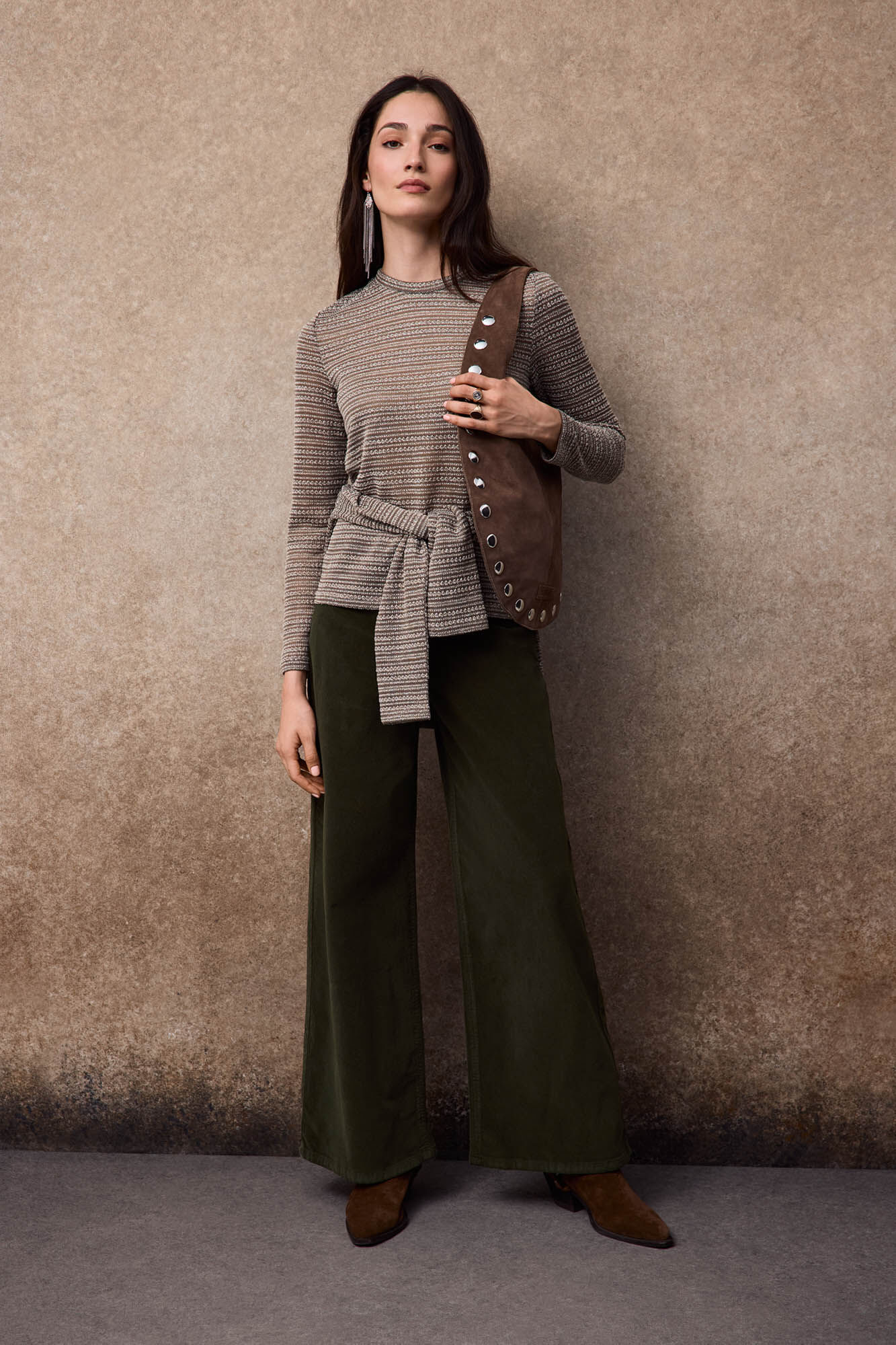 Slowlove Striped structure top Dark grey