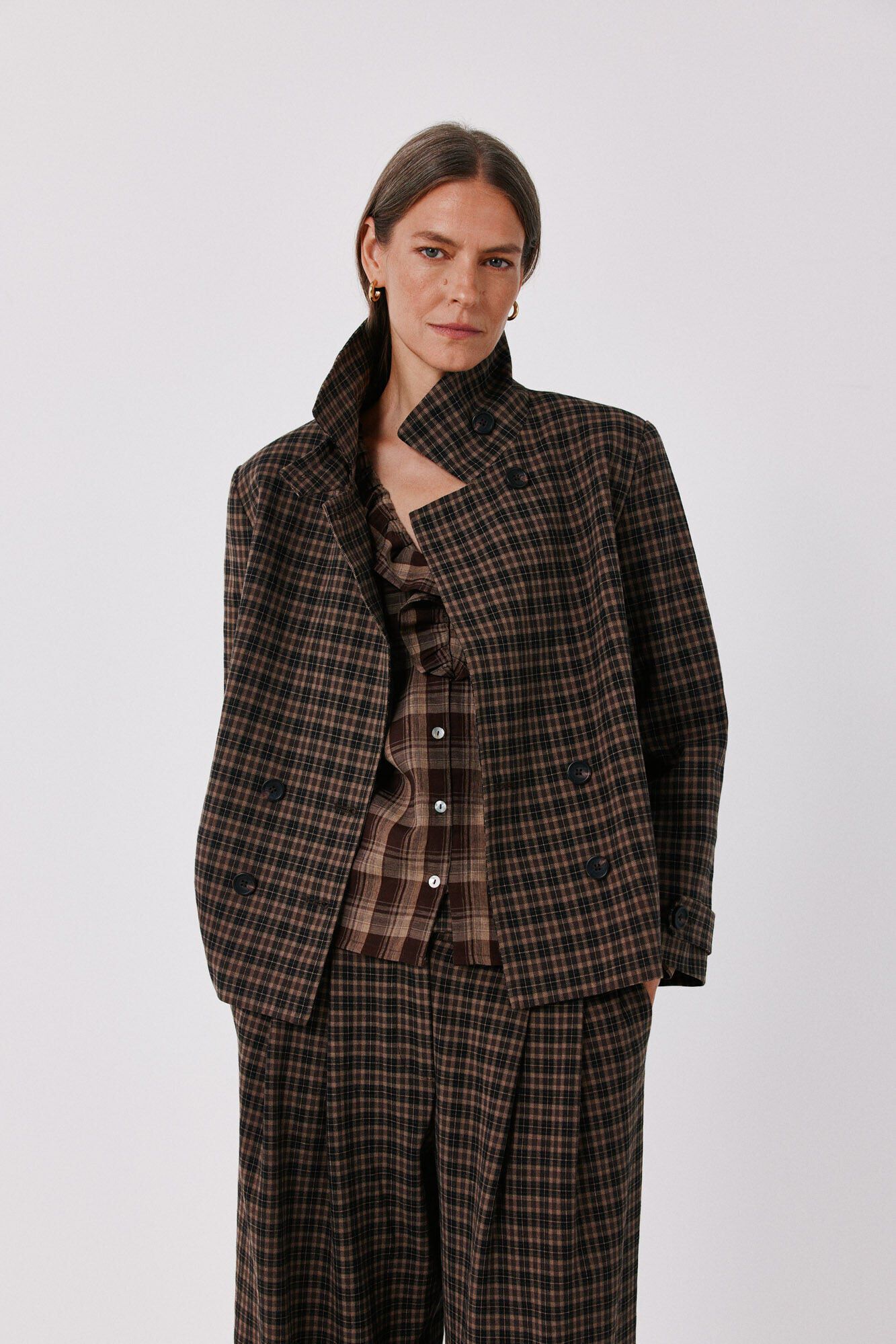Cortefiel Plaid jacket Printed brown