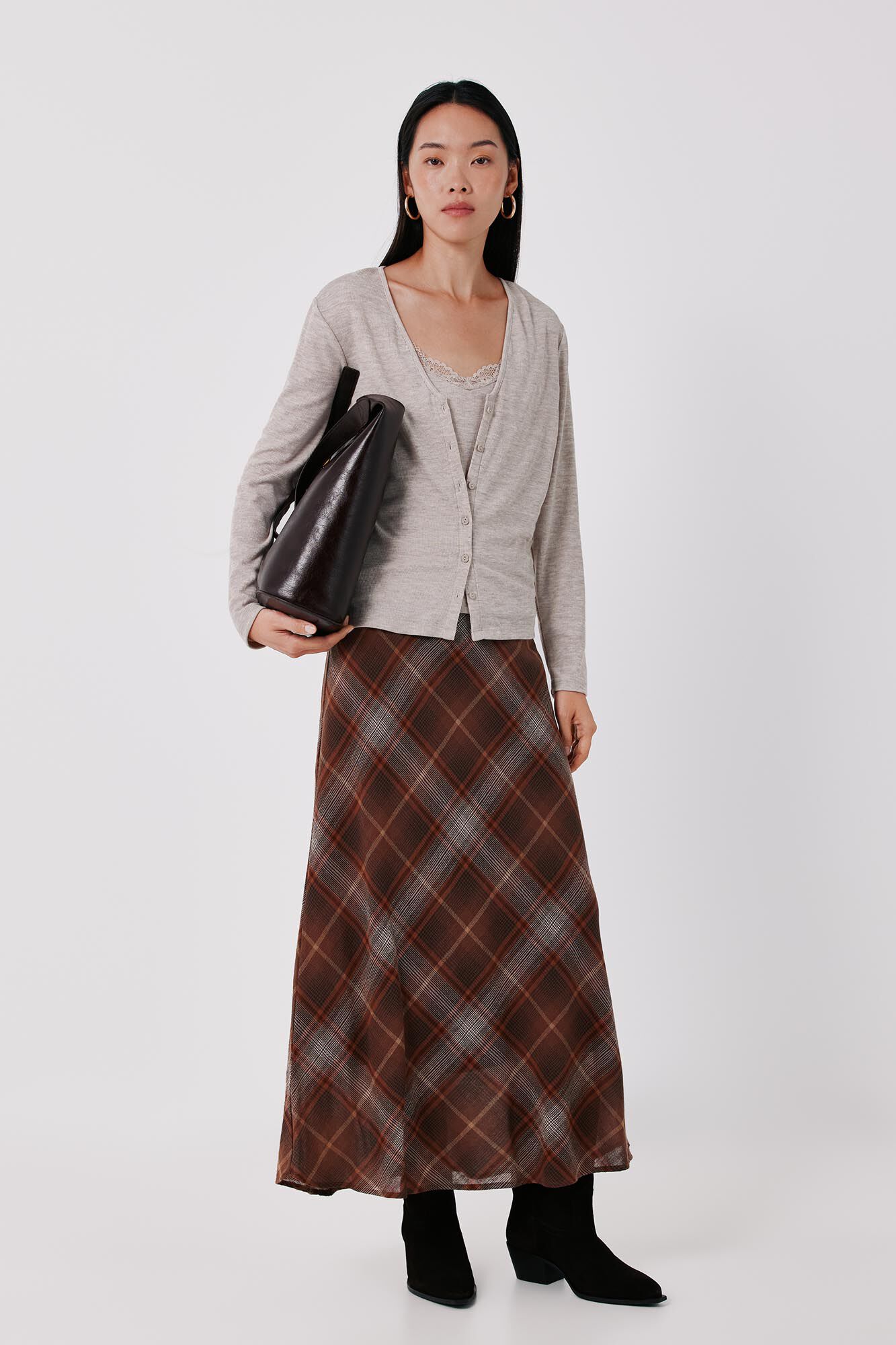 Cortefiel Plaid midi skirt