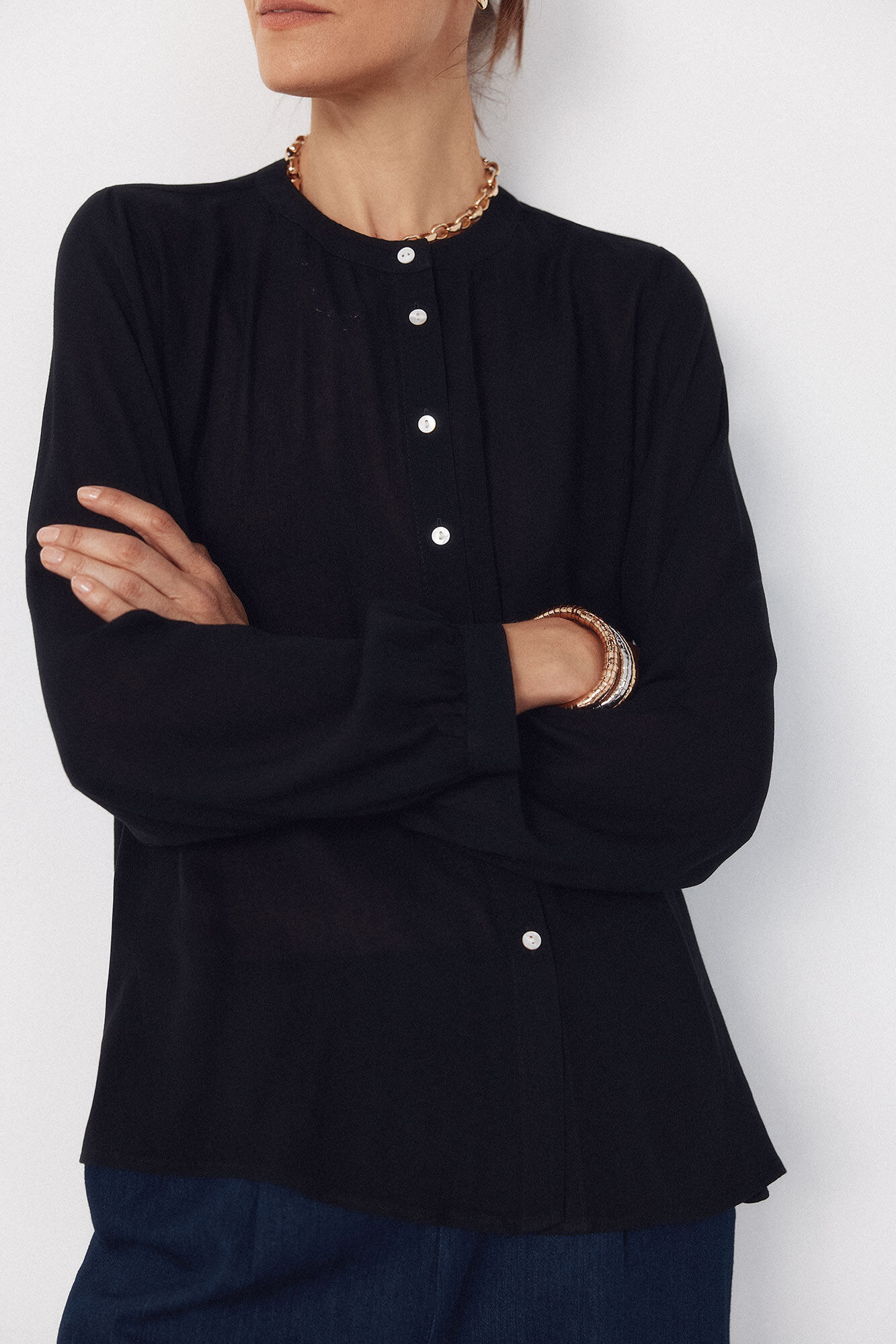 Cortefiel Round neck blouse Black