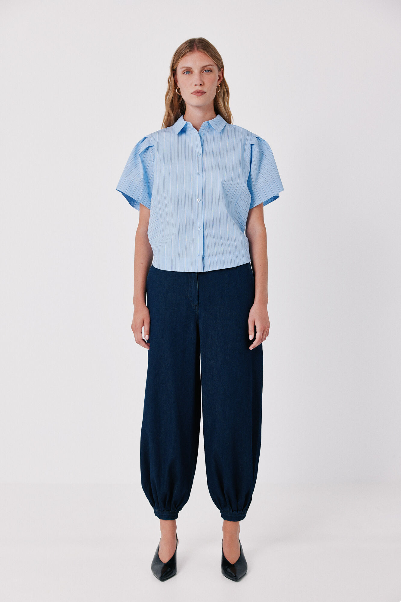 Cortefiel Striped poplin shirt Printed blue