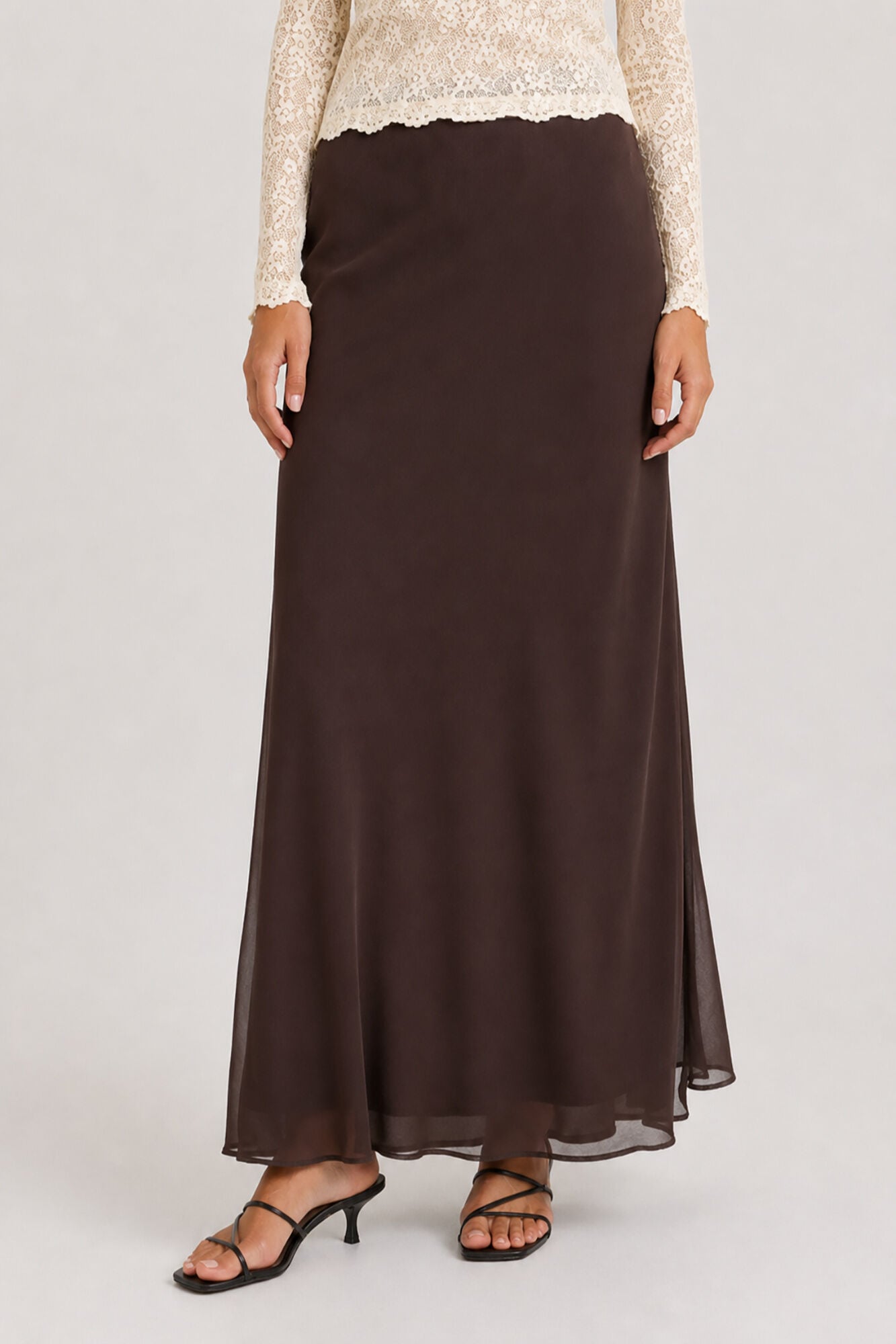 Vila Satin-finish midi skirt Dark brown
