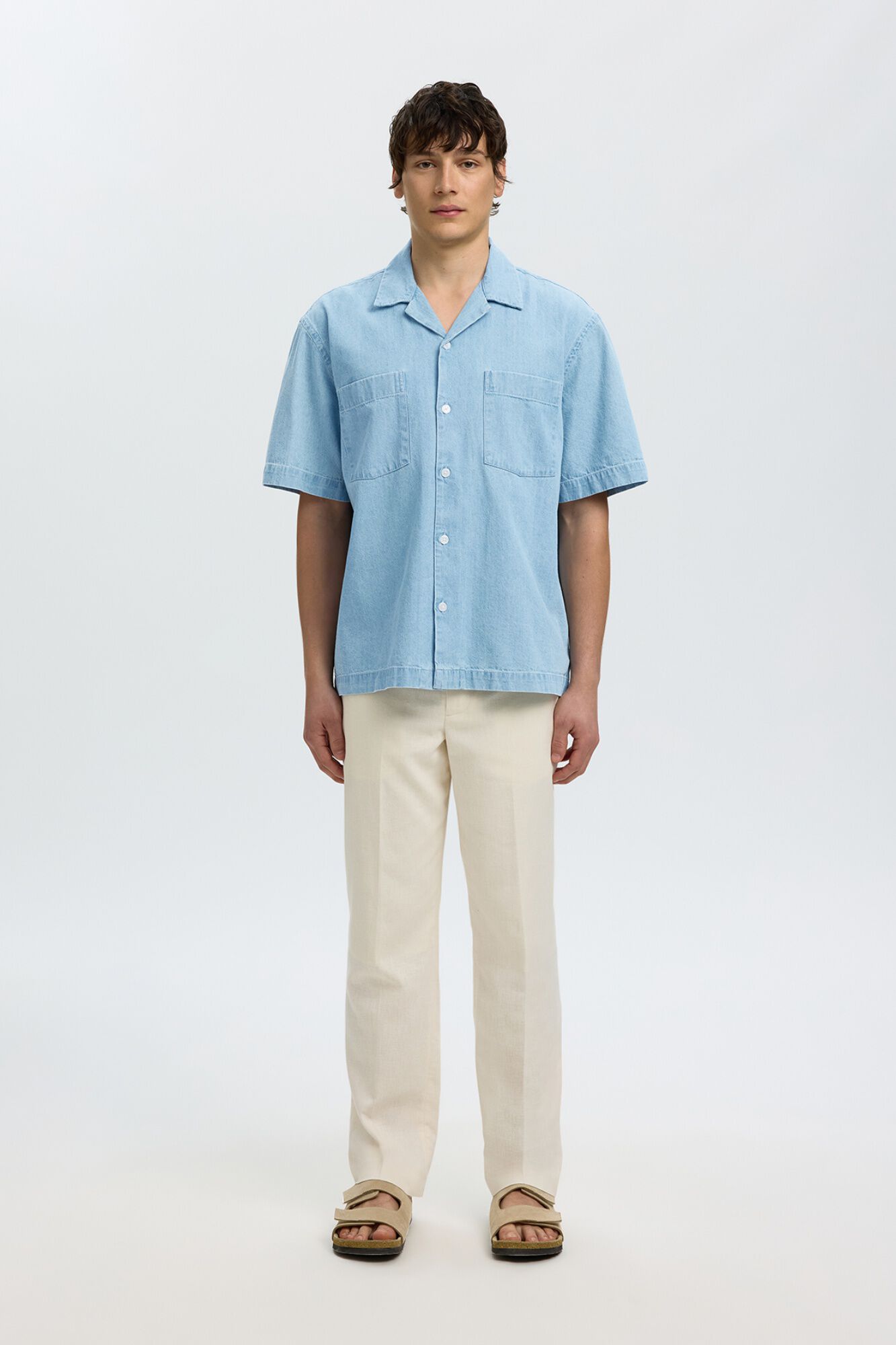 Selected Camisa jeans de manga curta