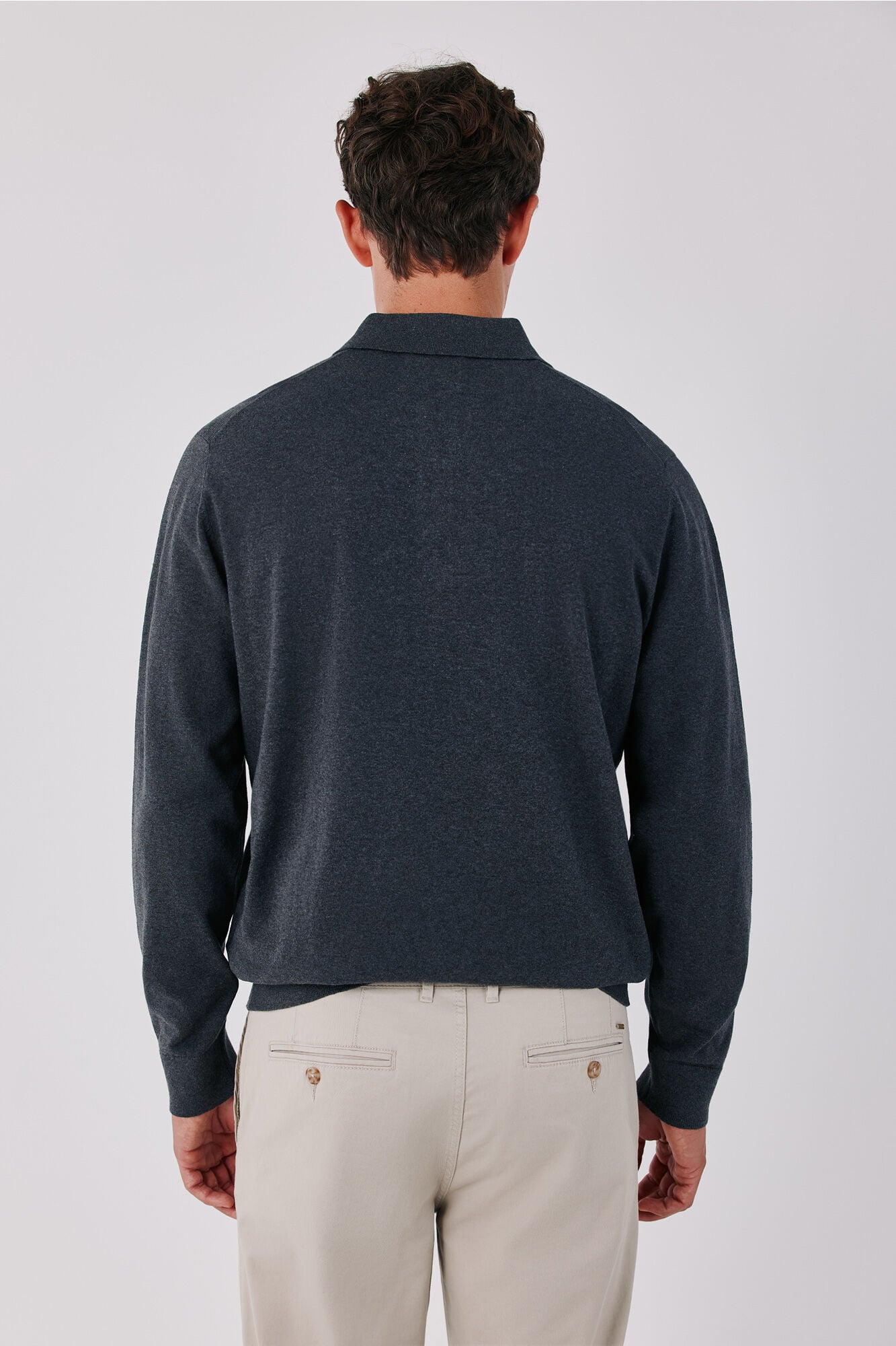 Cortefiel Basic fine knit polo neck jumper Dark grey