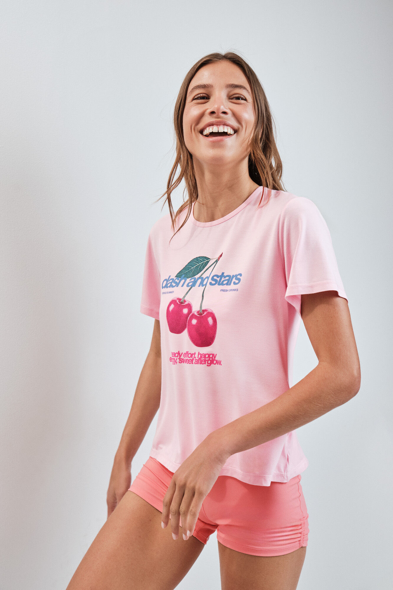 Dash and Stars Camiseta apertura espalda rosa