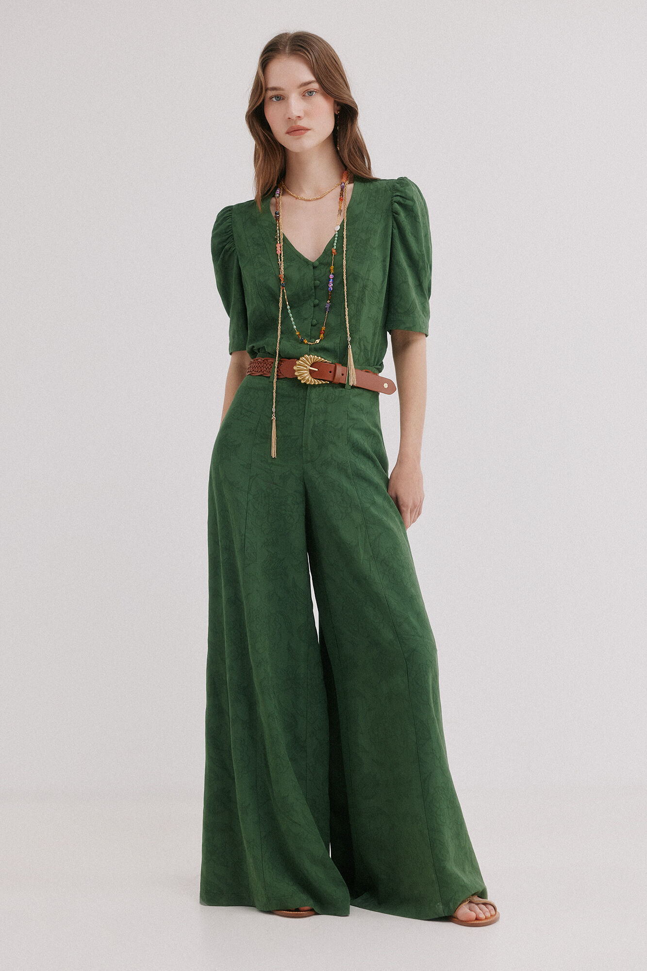 Hoss Intropia Patricia. Cal&ccedil;a em tecido jacquard Verde