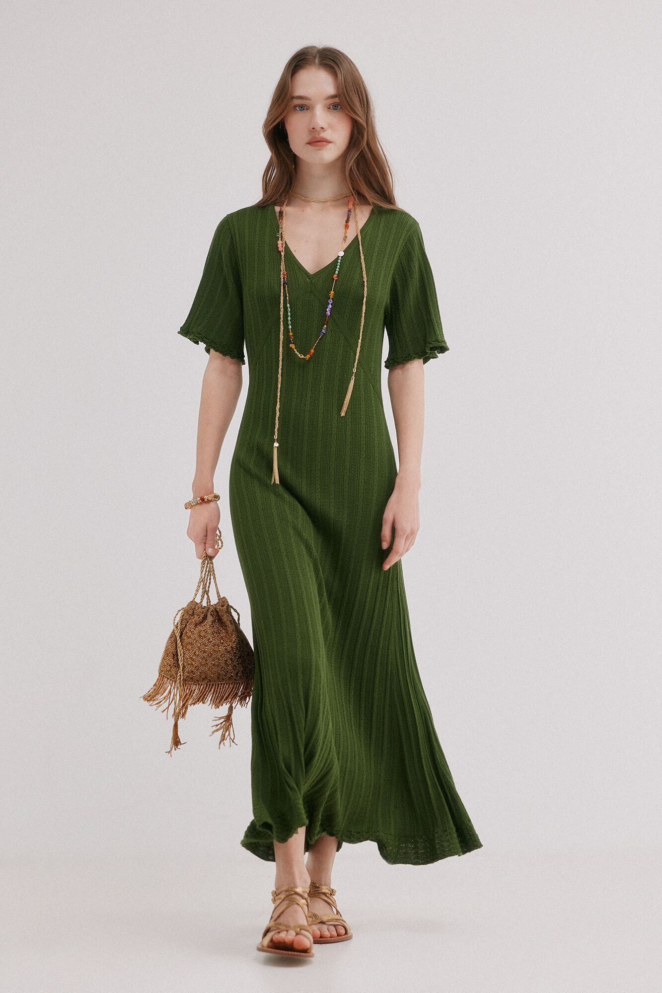 Hoss Intropia Anne. Vestido punto calado Kaki