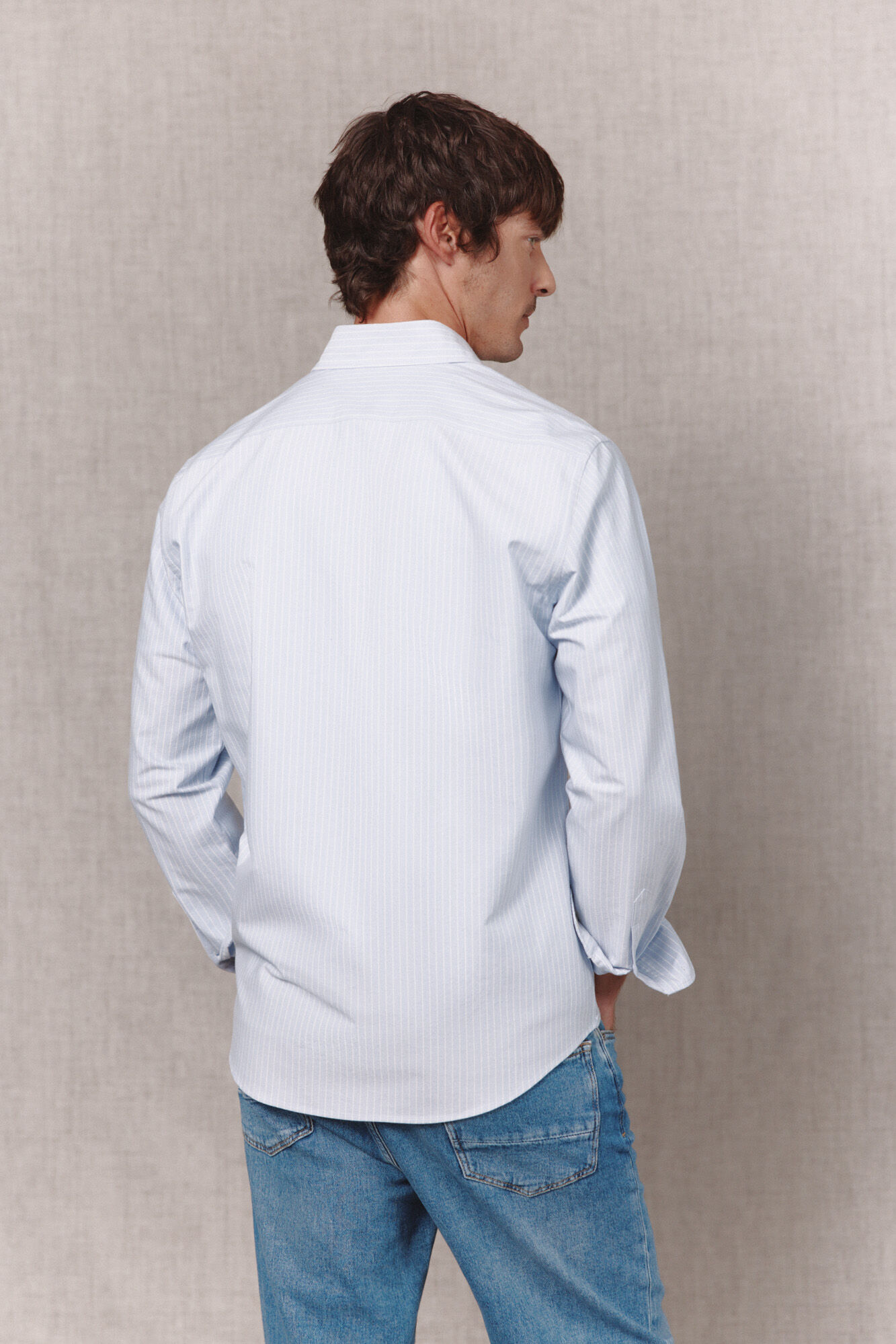 OOTO Camisa de riscas oxford de manga comprida Azul