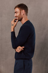 OOTO Mercerised cotton crew neck jumper Navy