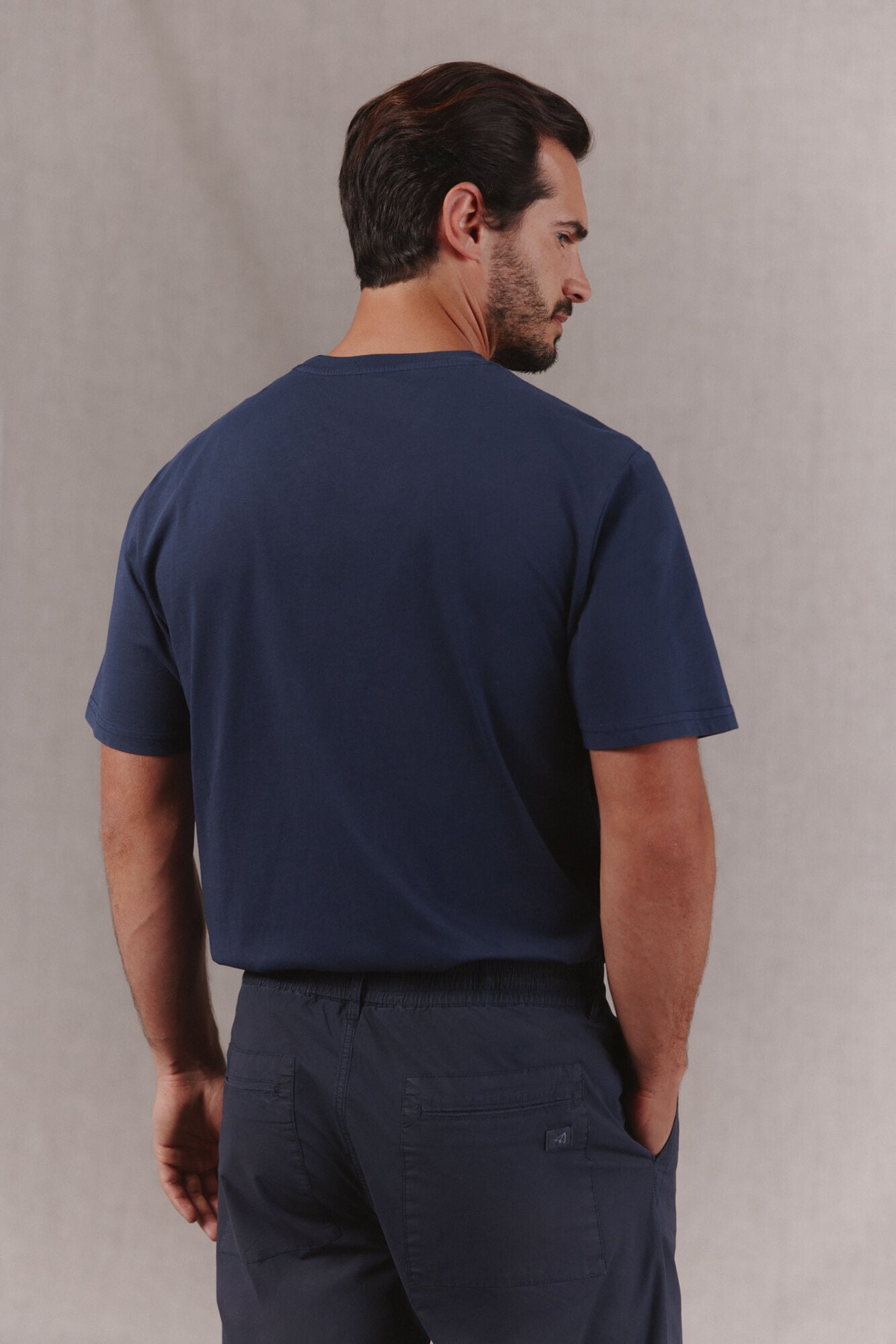 OOTO Washed basic T-shirt with airplane embroidery Navy