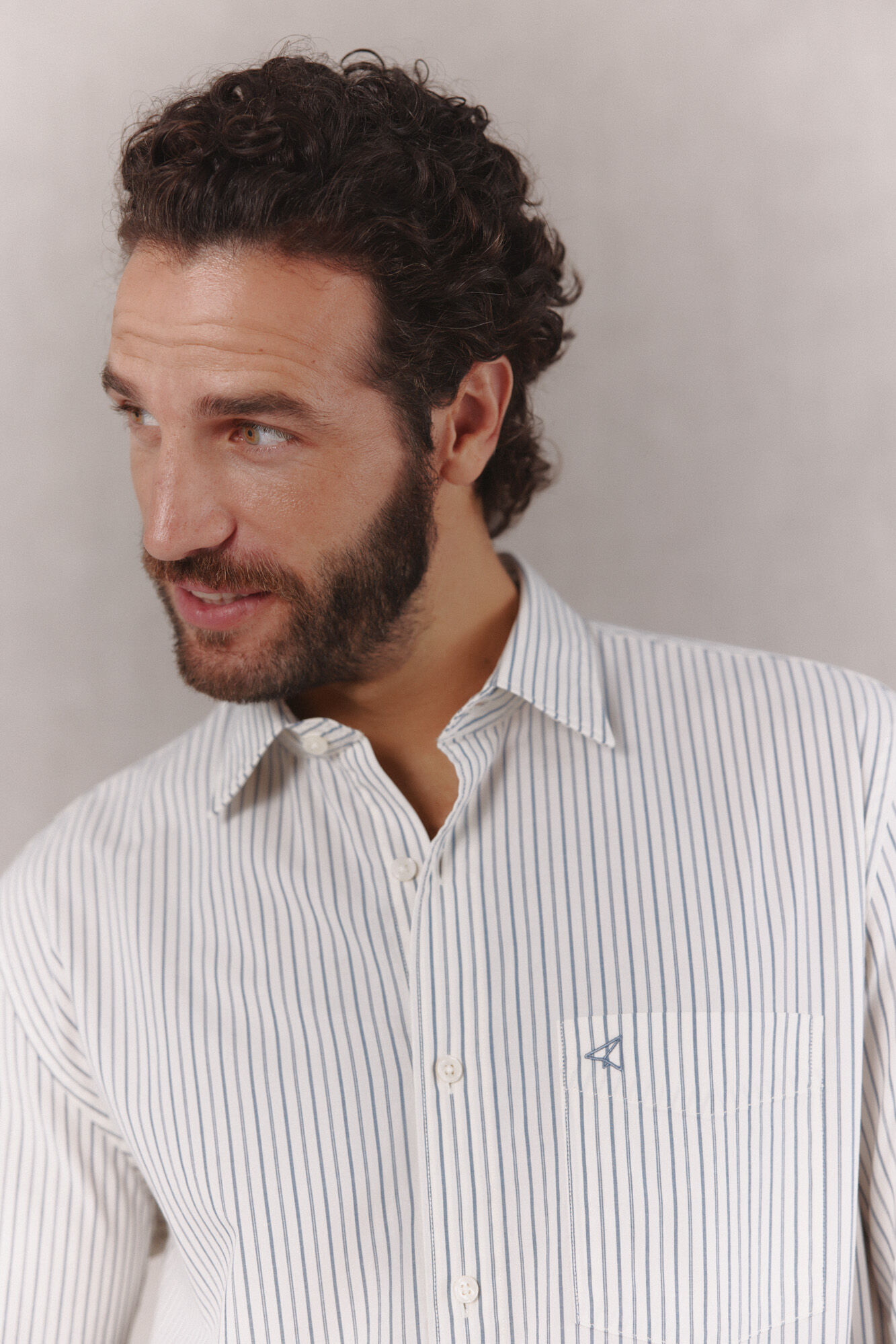 OOTO Striped poplin long sleeve shirt Blue