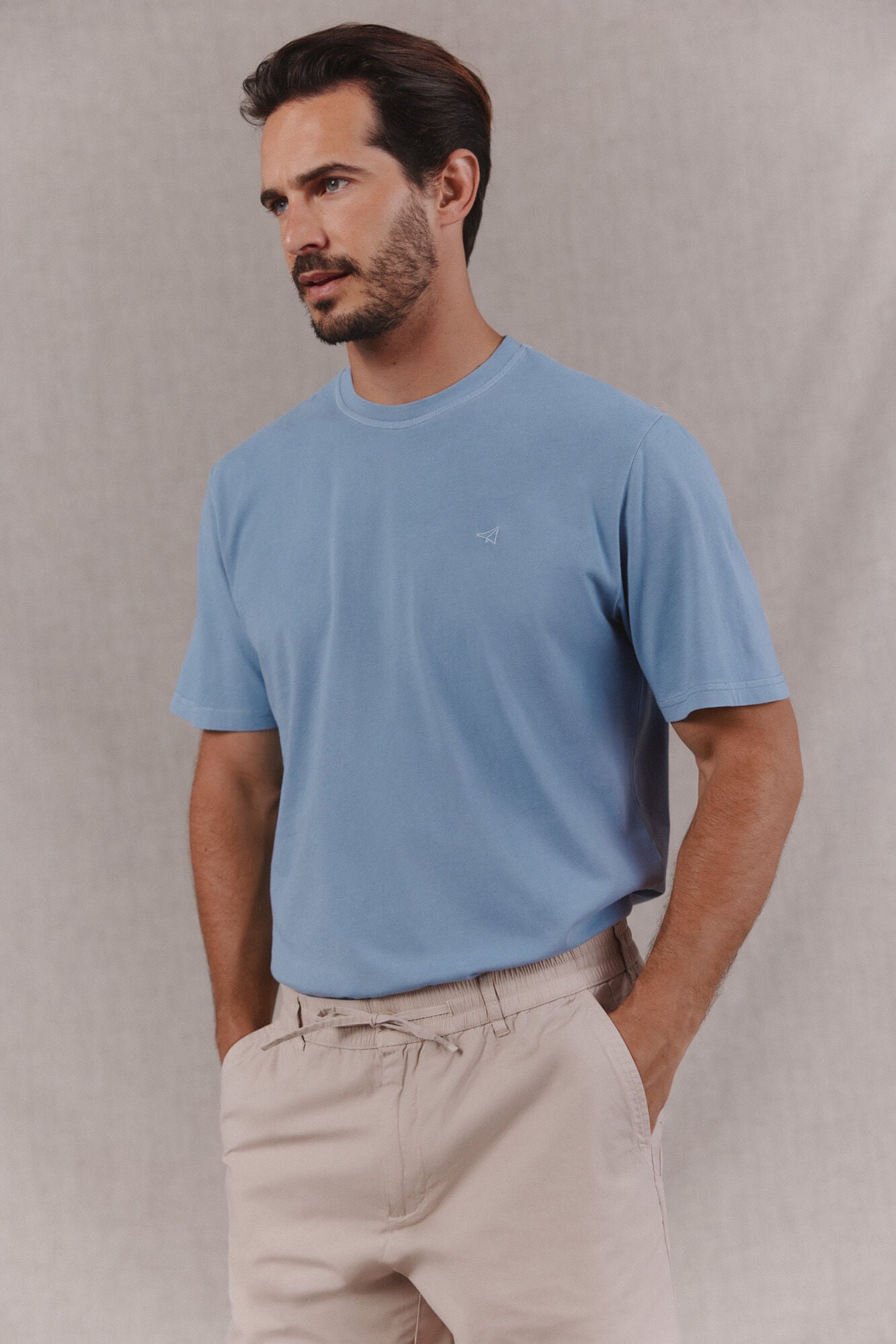 OOTO Camiseta b&aacute;sica lavada con bordado avi&oacute;n