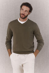 OOTO Basic cotton V-neck jumper Kaki