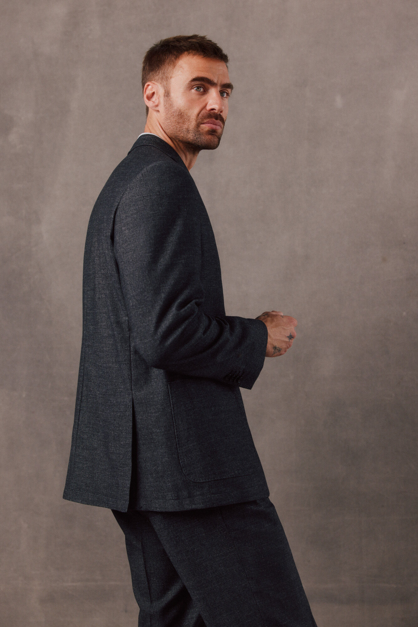OOTO Americana traje franela gris Gris oscuro