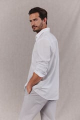 OOTO Camisa algod&oacute;n lino rayas manga larga Blanco