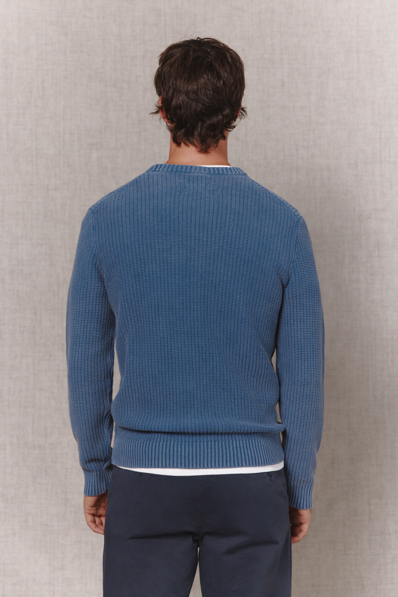 OOTO Jersey algod&oacute;n lavado punto perlado cuello redondo Azul