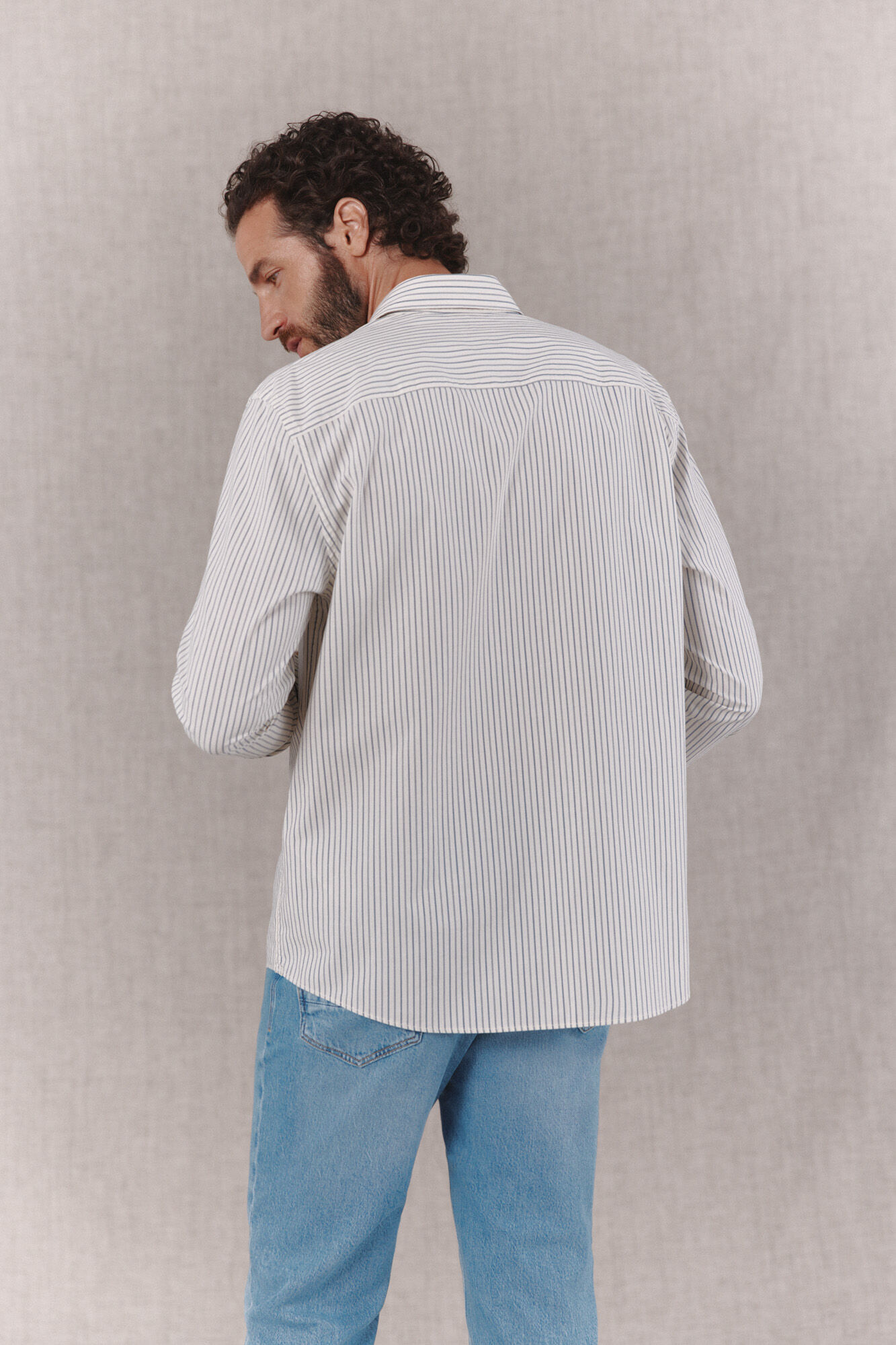 OOTO Striped poplin long sleeve shirt Blue