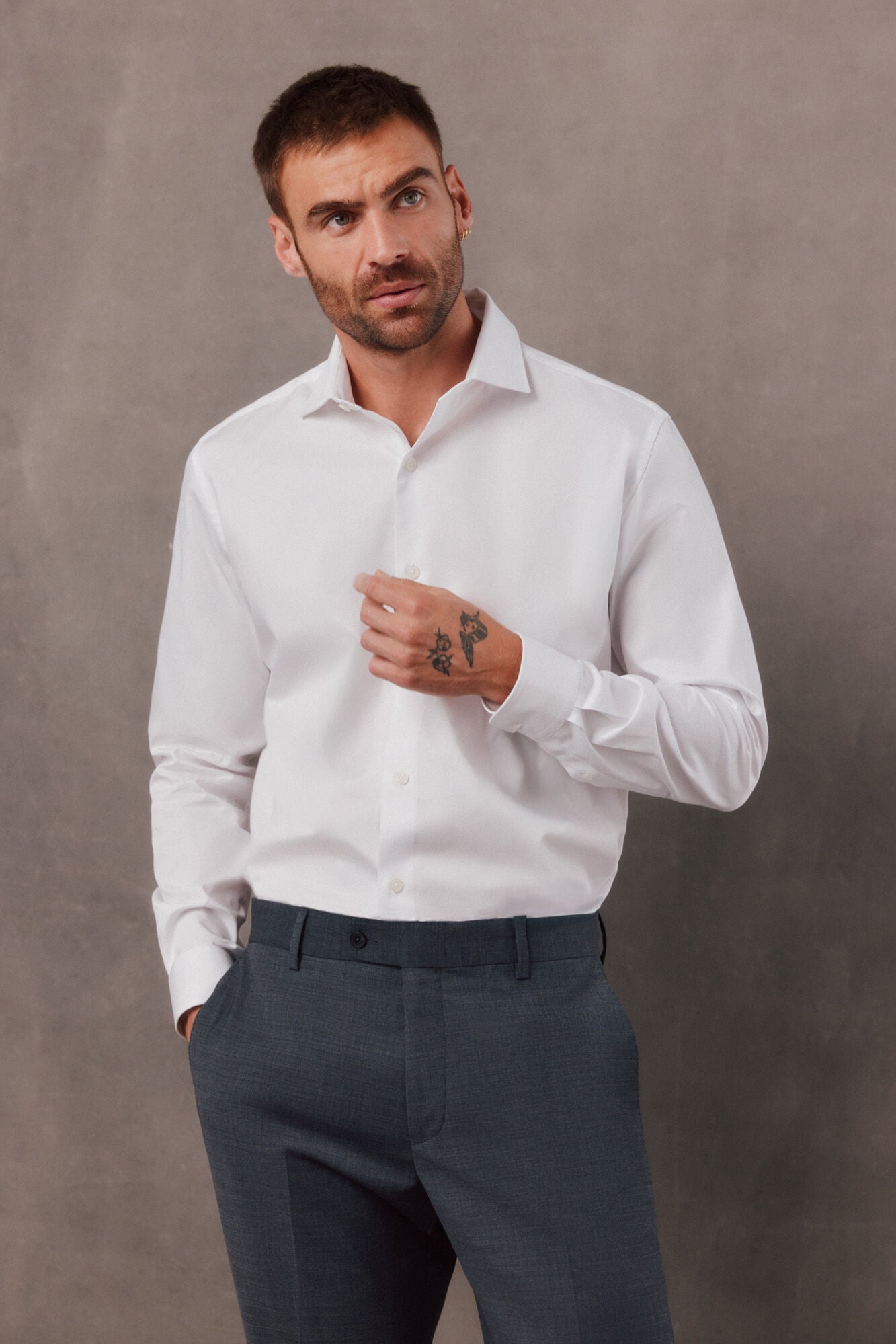 OOTO Camisa twill liso F&aacute;cil Plancha