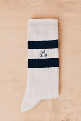OOTO Striped ribbed cuff sock White