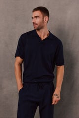 OOTO Polo de malha de manga curta liso refinado Azul