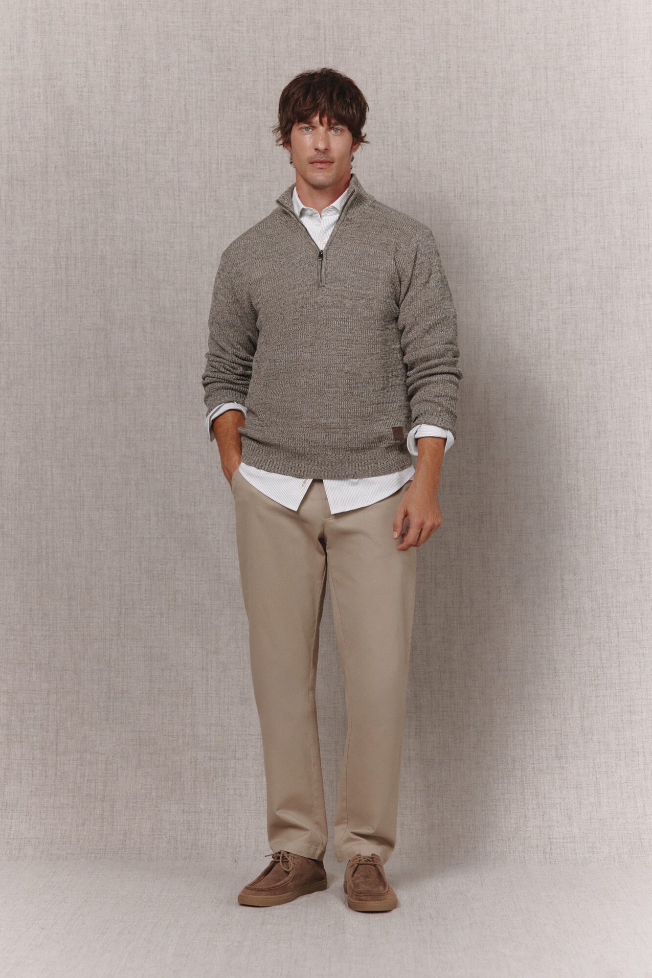 OOTO Jersey torzal cuello camionero Gris