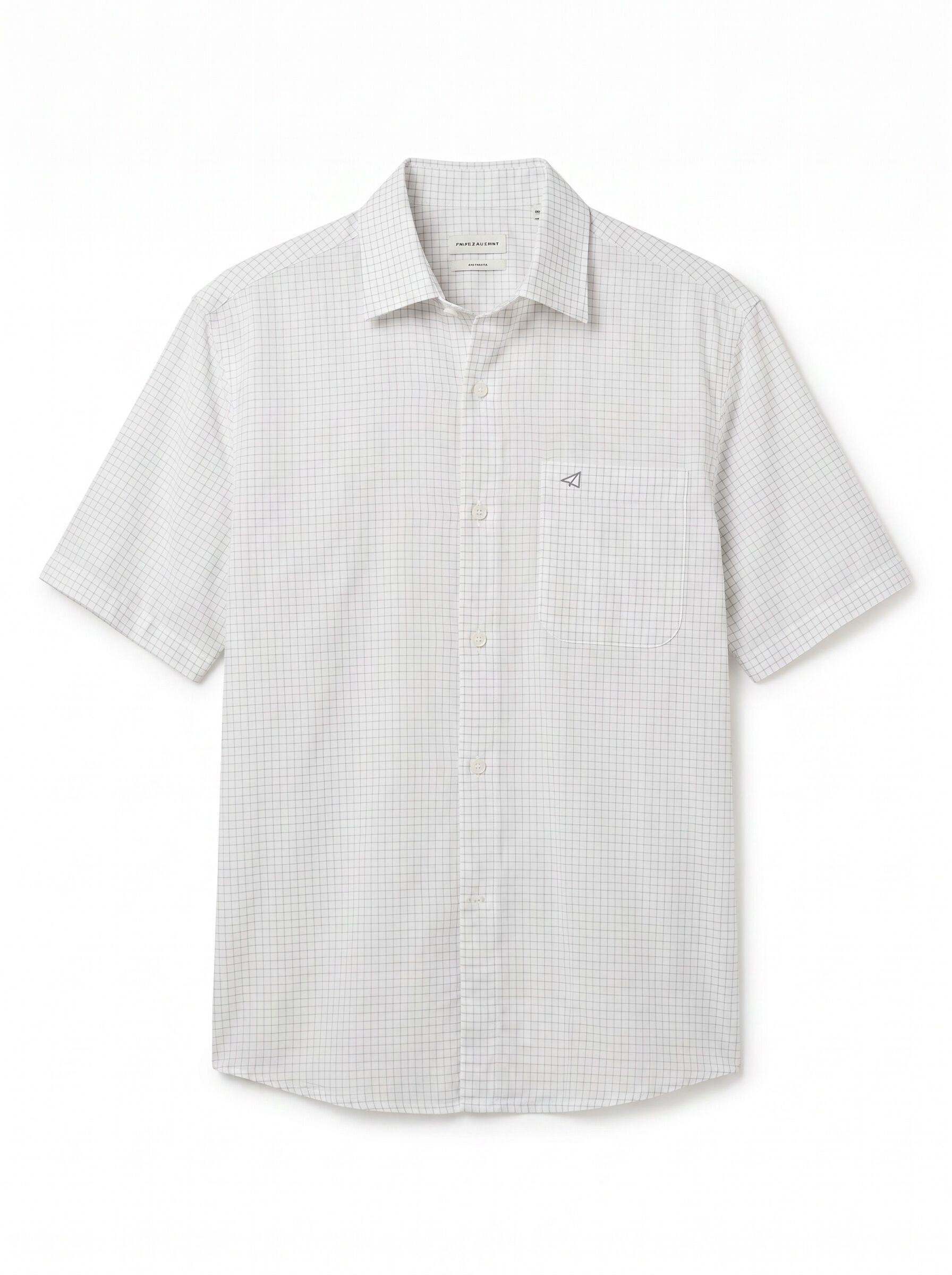 OOTO Camisa em algod&atilde;o e linho com padr&atilde;o xadrez de manga curta Branco