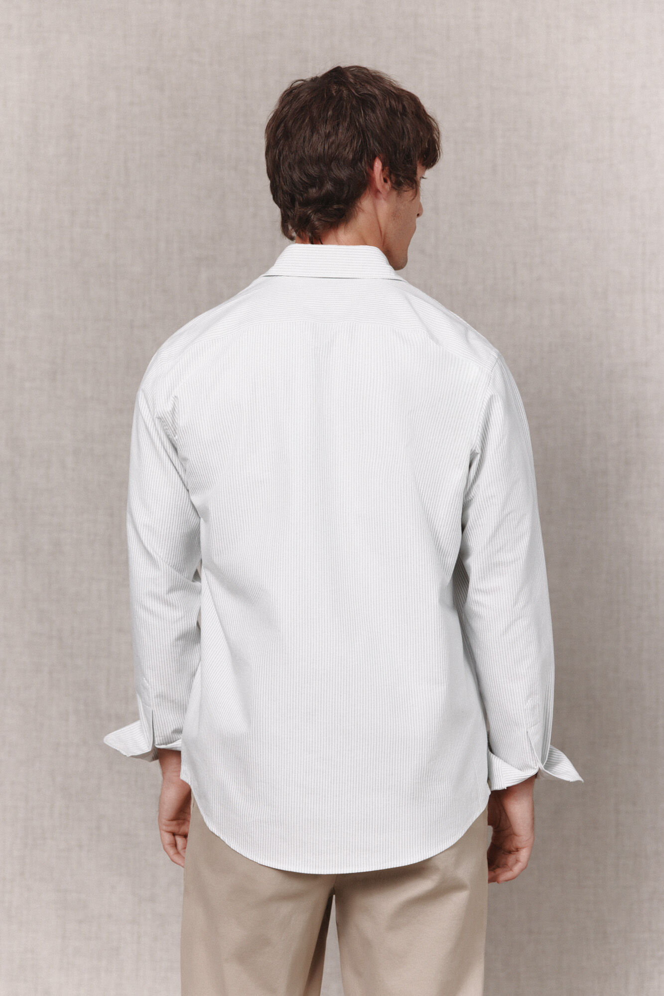 OOTO Striped oxford long sleeve shirt Kaki