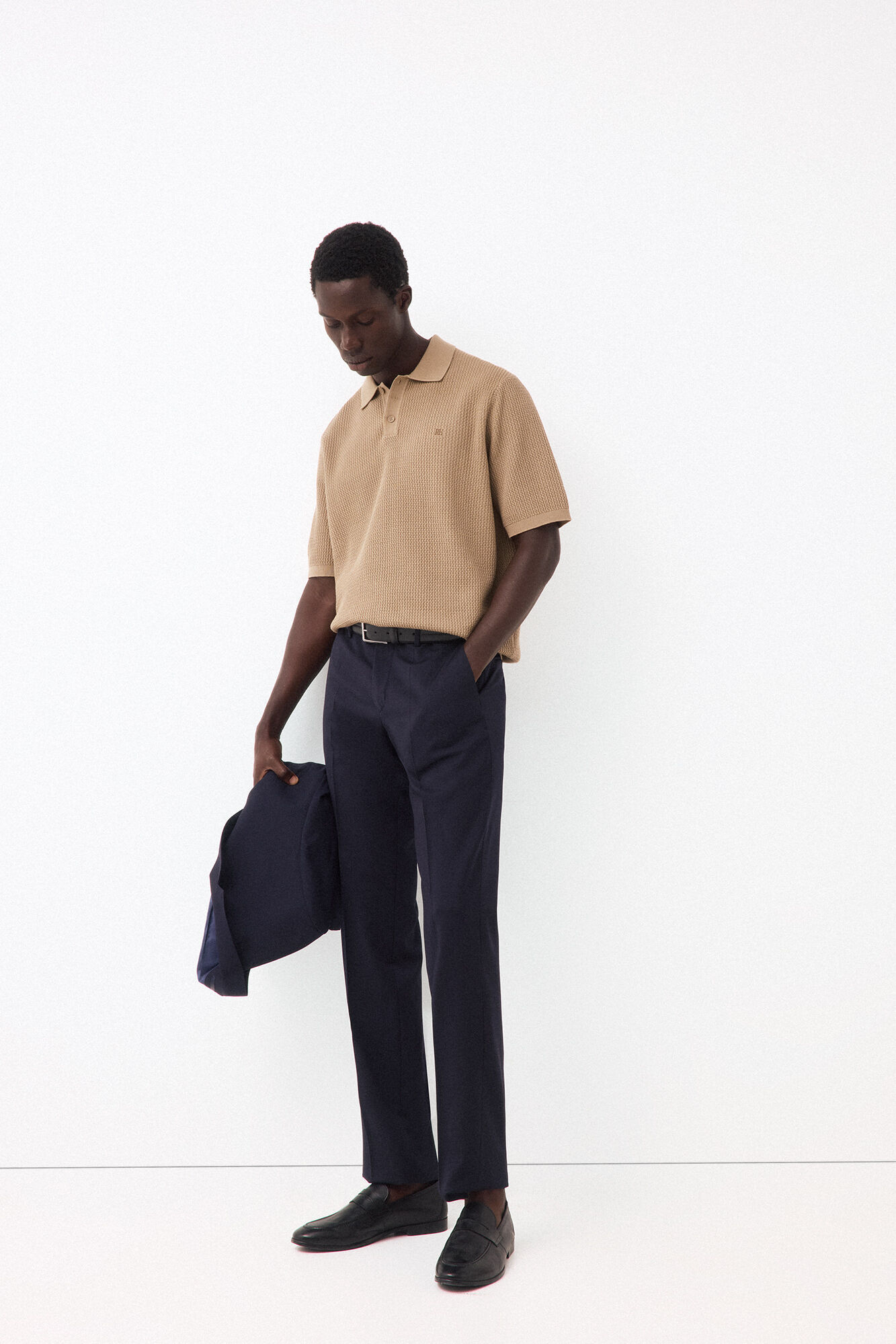 Pedro del Hierro Premium short-sleeved knit polo shirt Beige