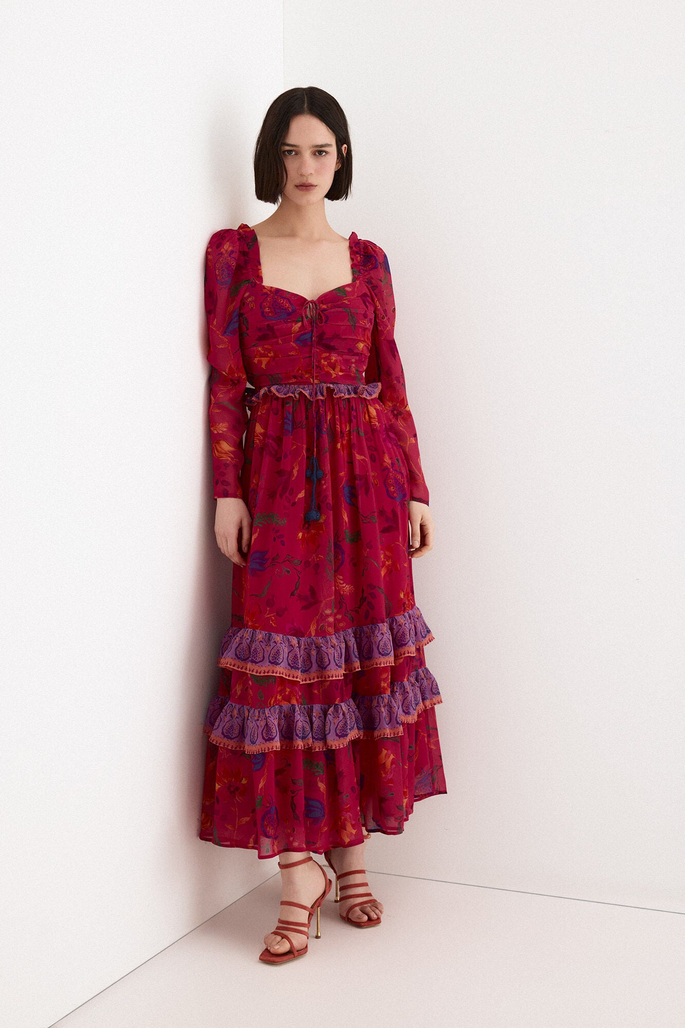 TFP by Tamara Falc&oacute; Long floral print dress Red