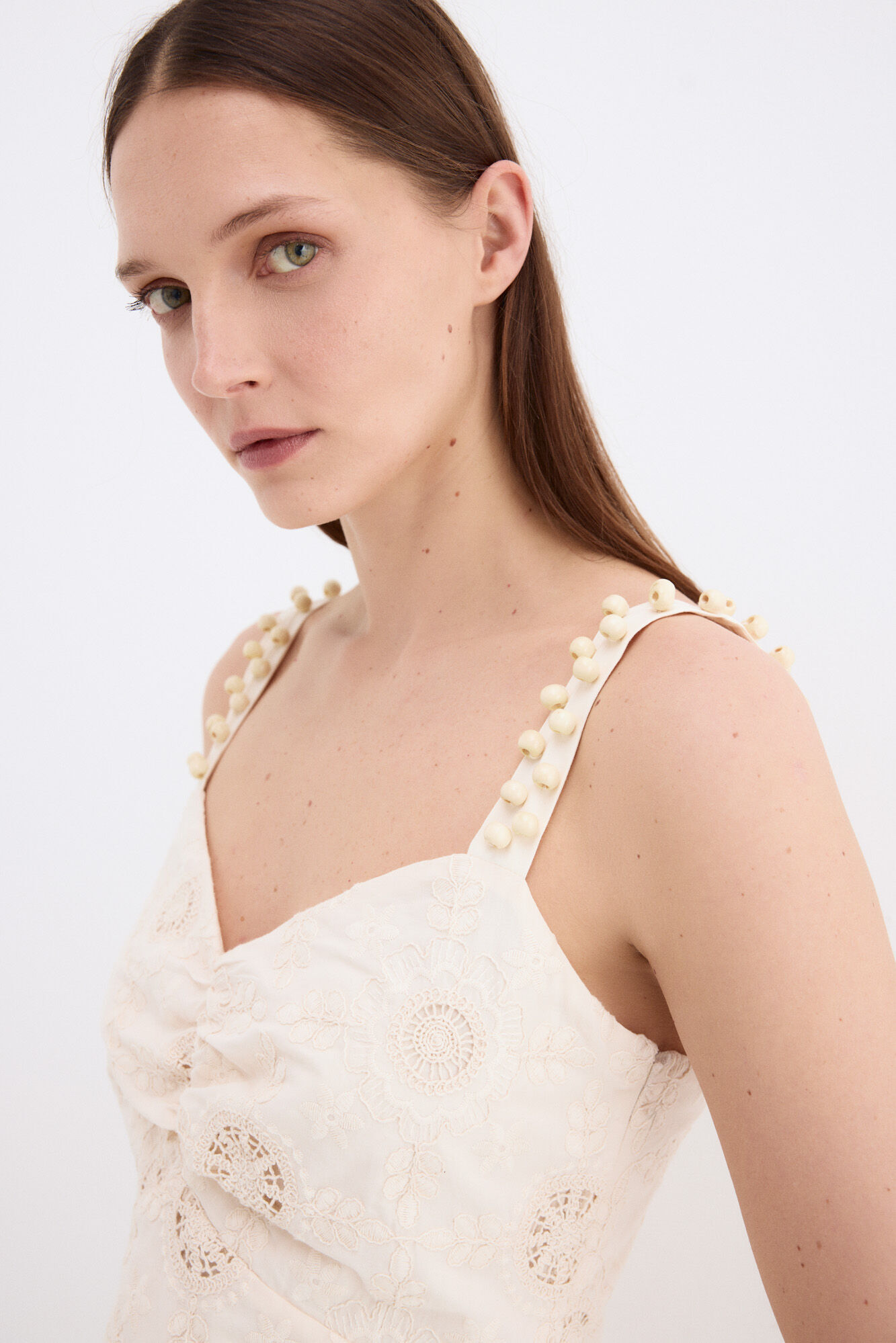 Pedro del Hierro Embroidered cotton long dress Ecru