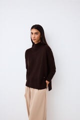 Pedro del Hierro Wool funnel neck jumper with central seam Brown