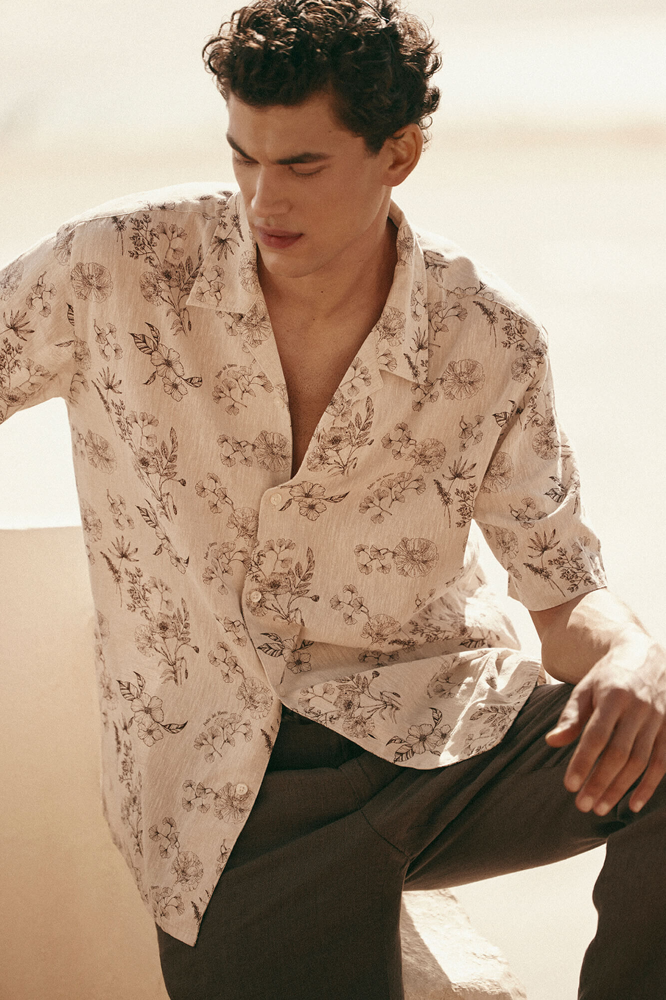 Pedro del Hierro Printed short sleeve linen cotton shirt