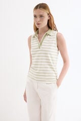 Pedro del Hierro Striped sleeveless polo shirt Ecru